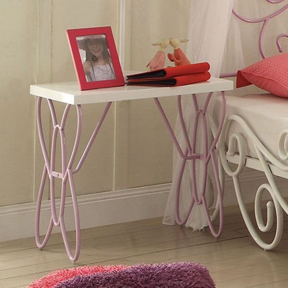 Priya II - Nightstand - White & Light Synthetic Leather Rple, white, view 2