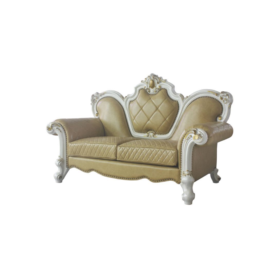 Picardy - Loveseat With 3 Pillows - Butterscotch Synthetic Leather & Antique Pearl, beige