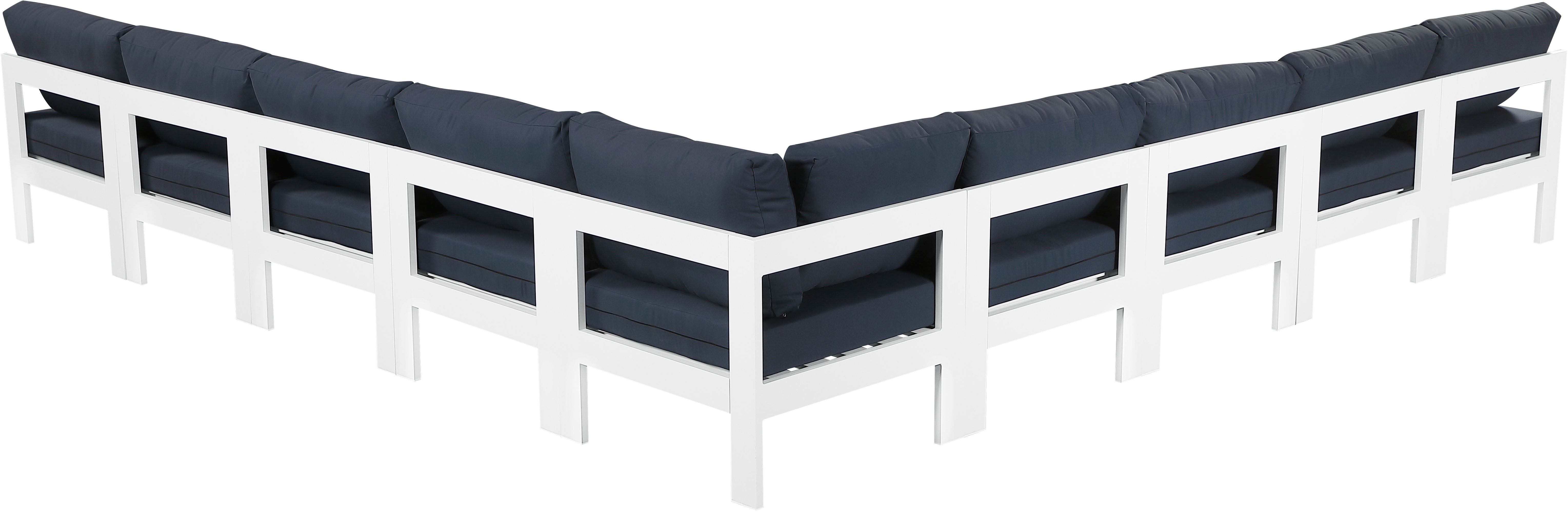 Nizuc - Outdoor Patio 9 Piece Modular Corner Armless Sectional With White Frame - Navy