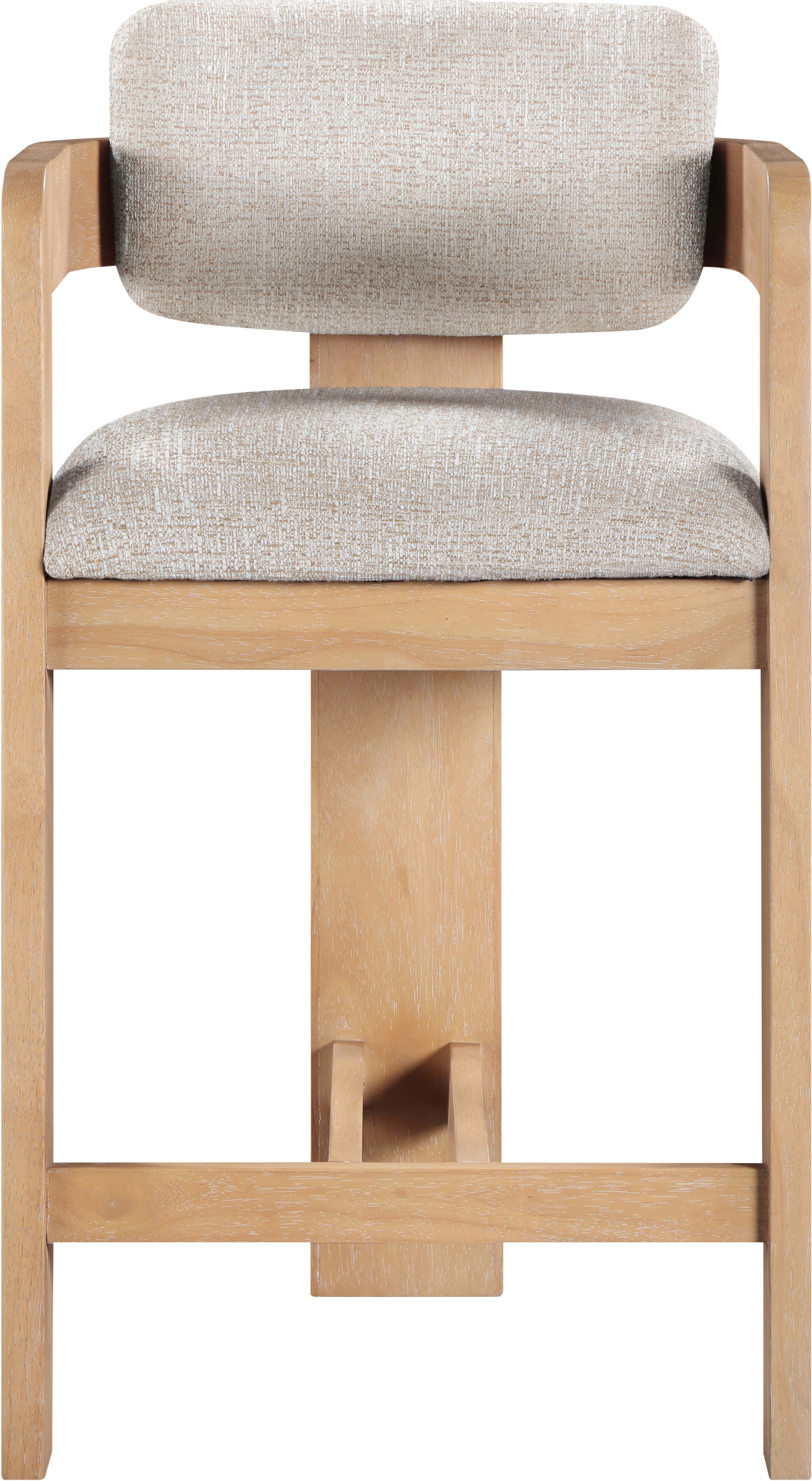 Sacha - Linen Textured Fabric Upholstered Counter Stool - Beige