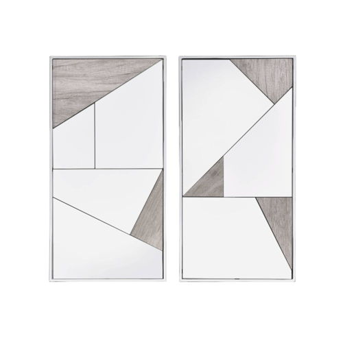 Chafik - Accent Mirror (Set of 2) - Mirrored, Natural Oak & Chrome, light brown