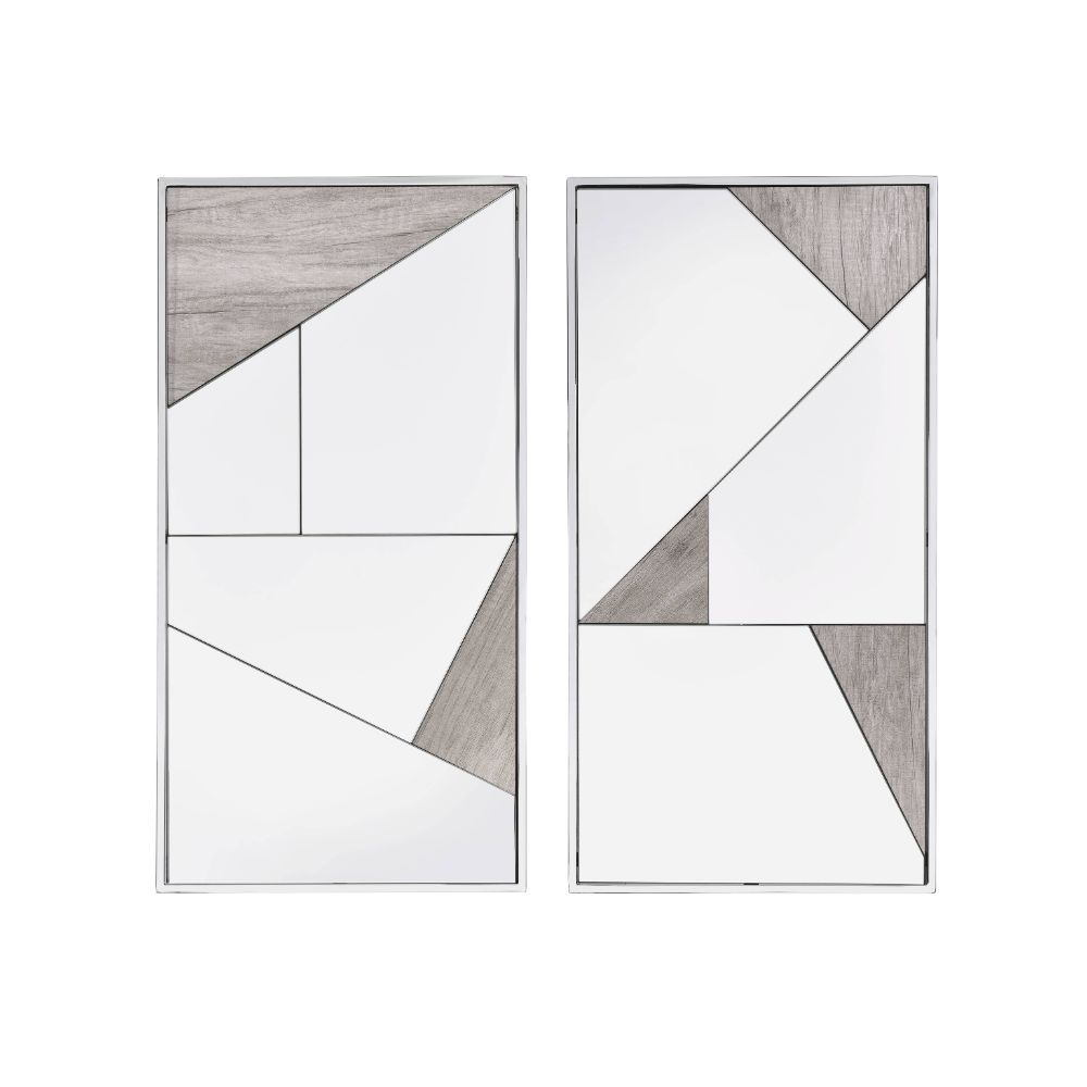 Chafik - Accent Mirror (Set of 2) - Mirrored, Natural Oak & Chrome, light brown