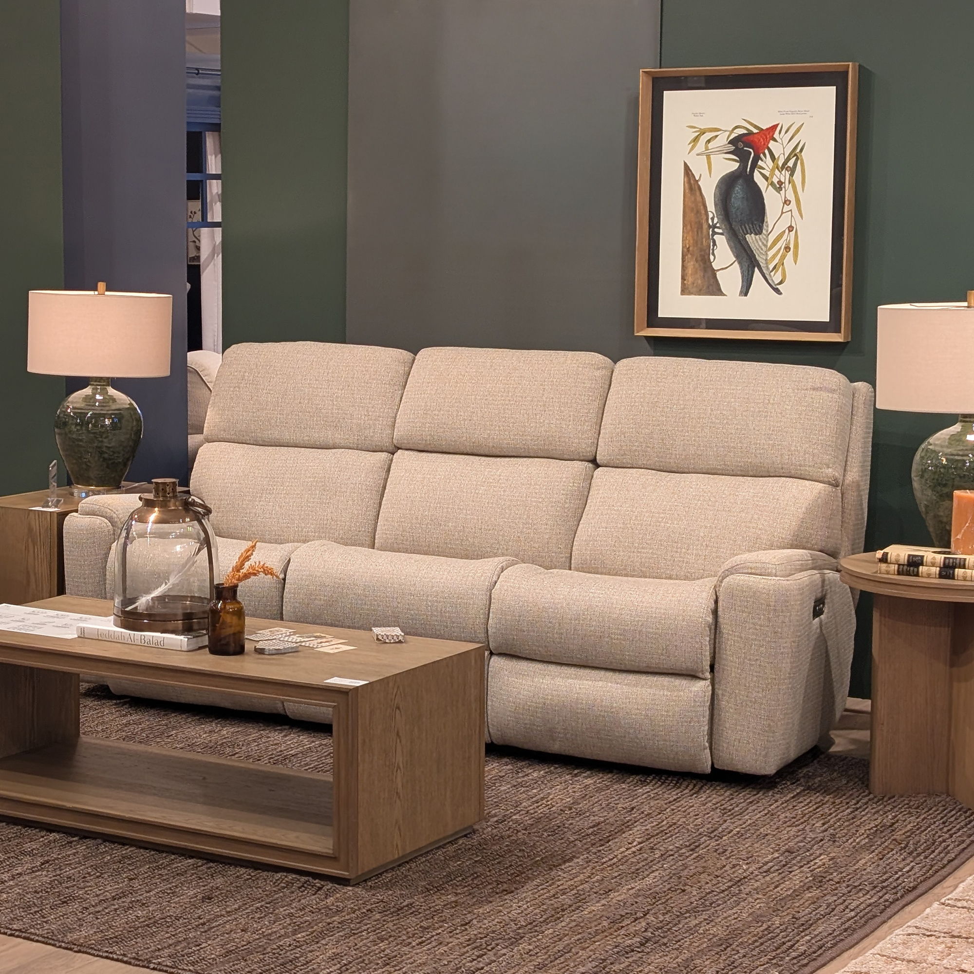 Rio - Transitional Fabric Power Reclining Sofa With Power Headrests, dark gray