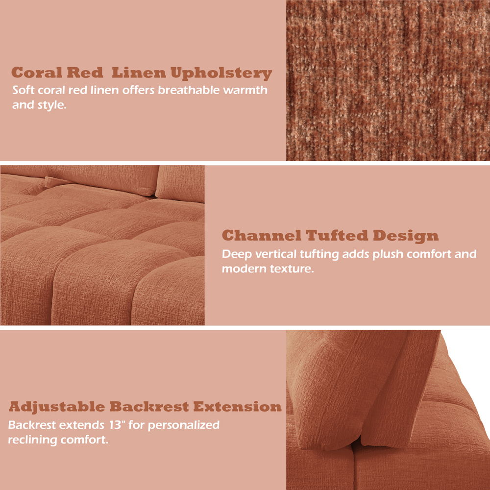 Loanna - Modular - Loveseat - Coral Red Linen, light brown, view 6