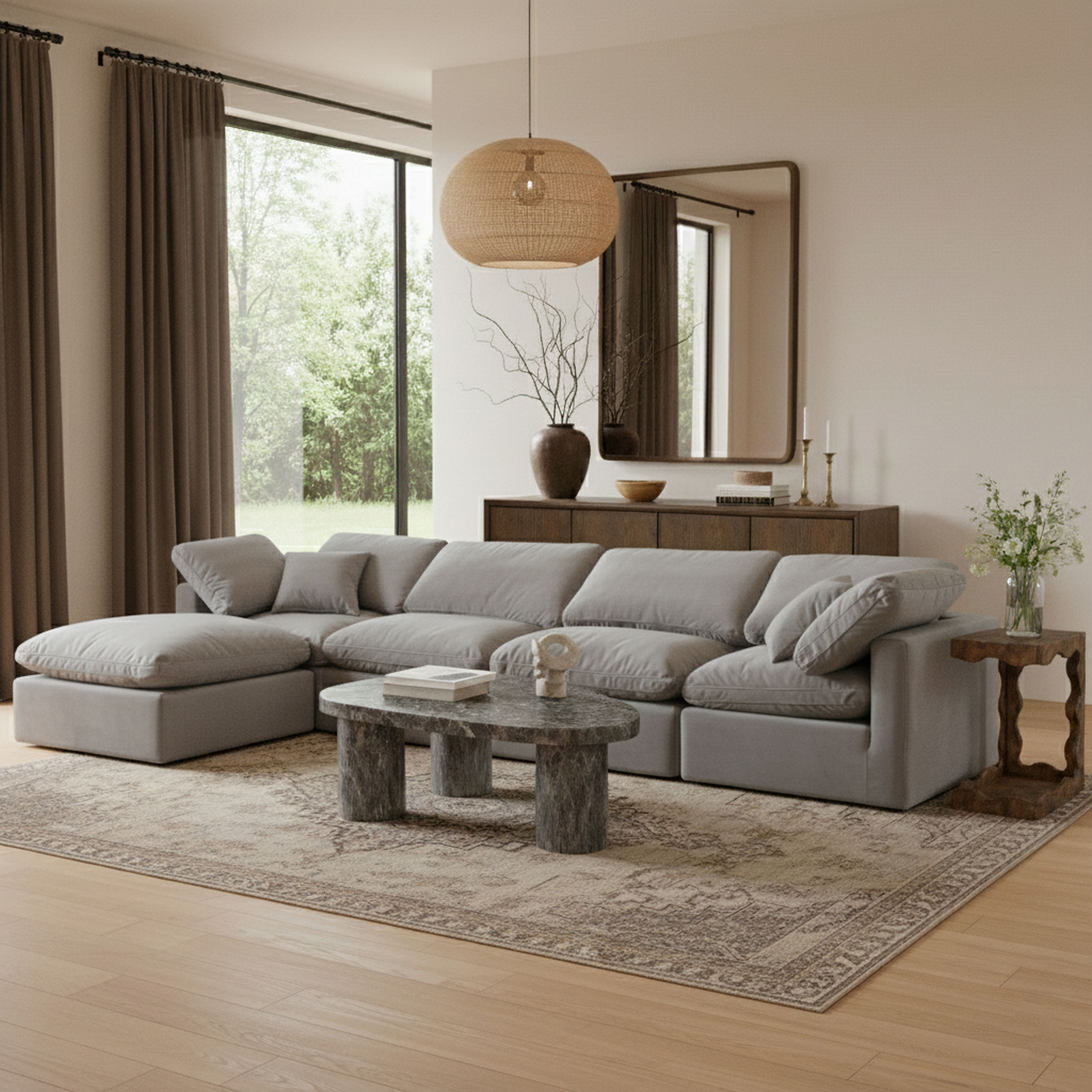 Indulge - Velvet 5 Piece Modular Sectional With Chaise - Gray