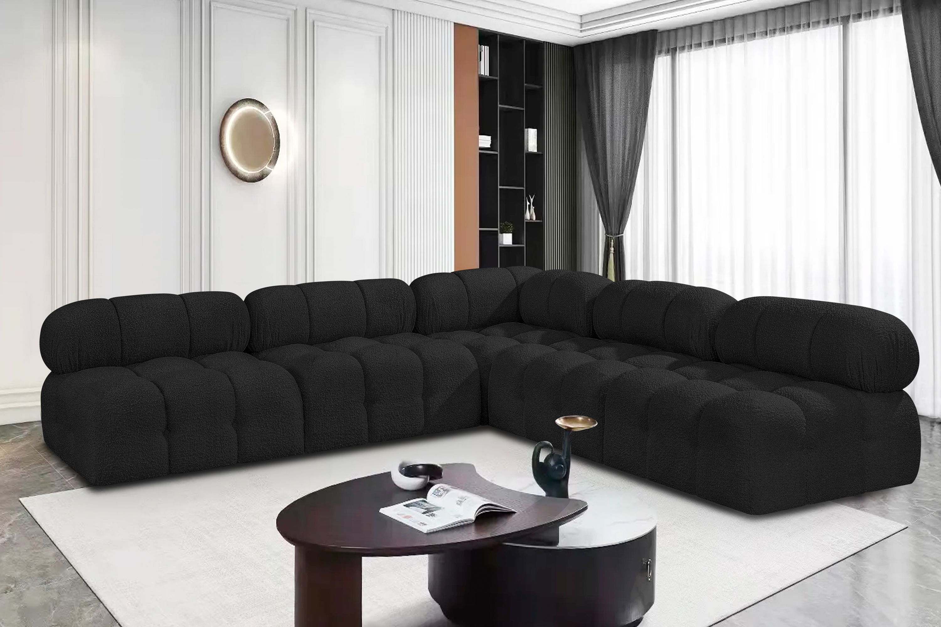 Ames - 5 Piece Fabric Modular Corner Sectional - Black