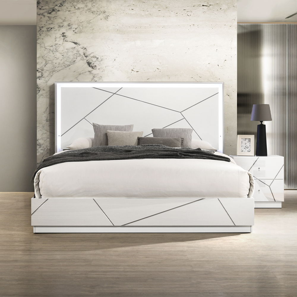 Esther - Queen Bed With LED - White / Silver, white, view 7
