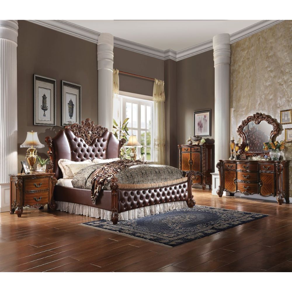 Vendome II - Queen Bed - PU & Cherry, dark brown