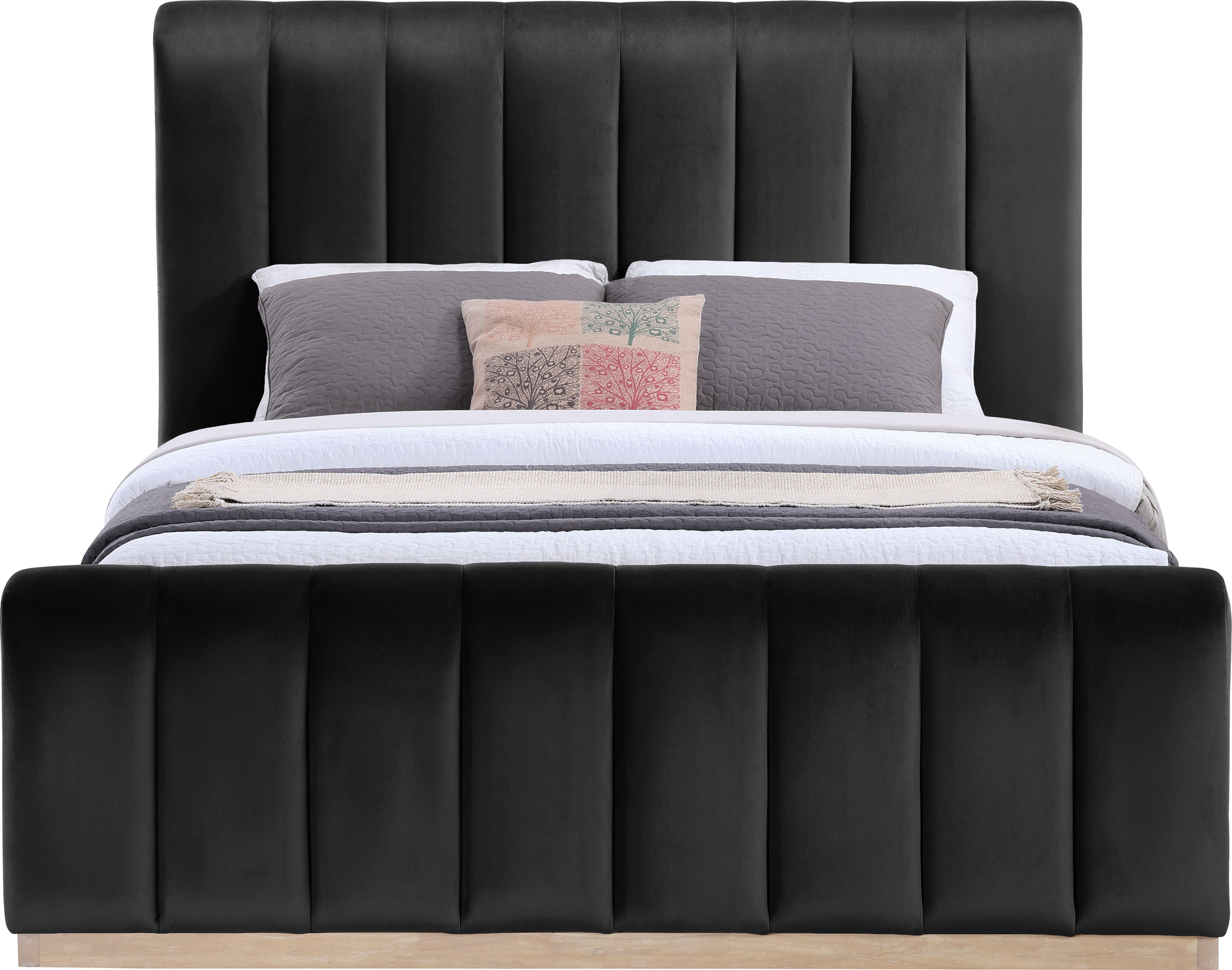 Amara - Velvet Queen Bed - Black