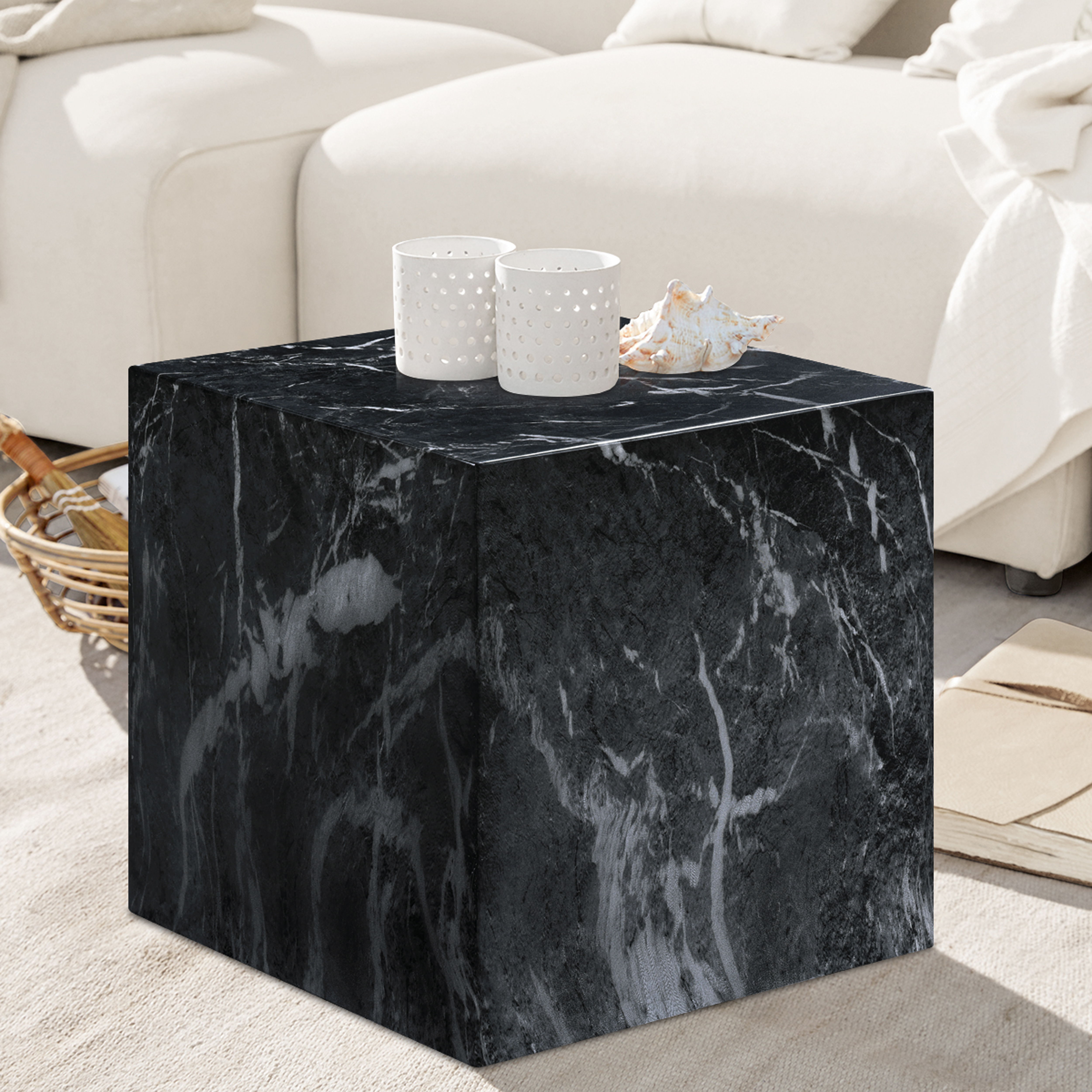 Piazza - Marble Finish Concrete End Table - Black