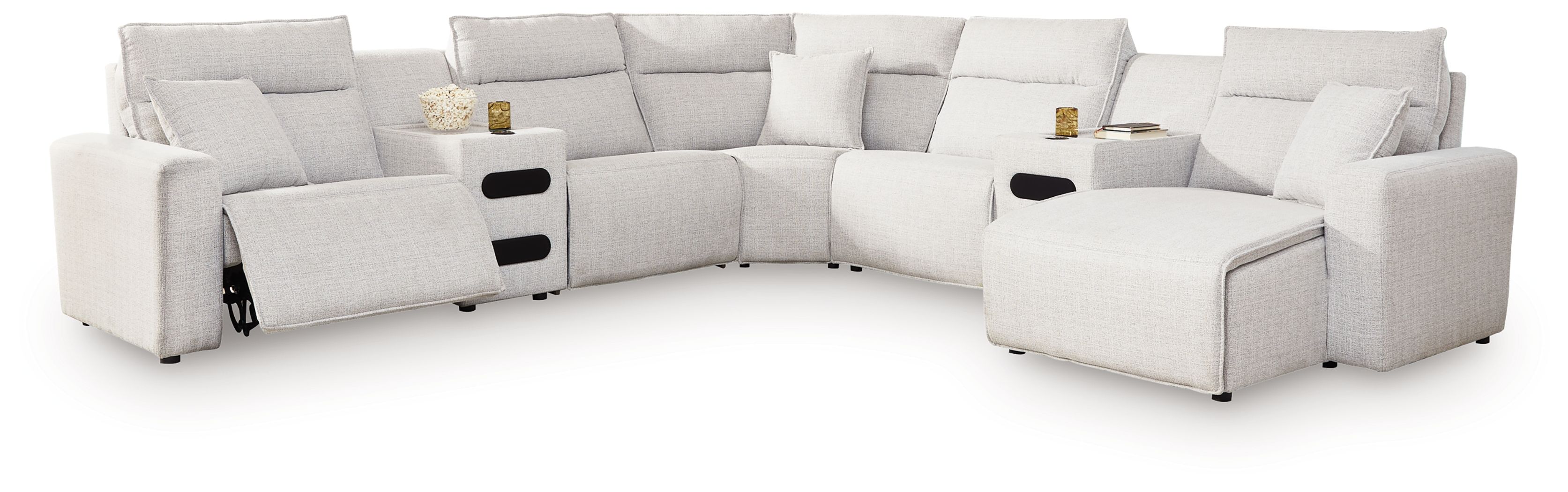 7 Pc · Power Reclining Sectional With RAF Press Back Power Chaise And Audio Consoles