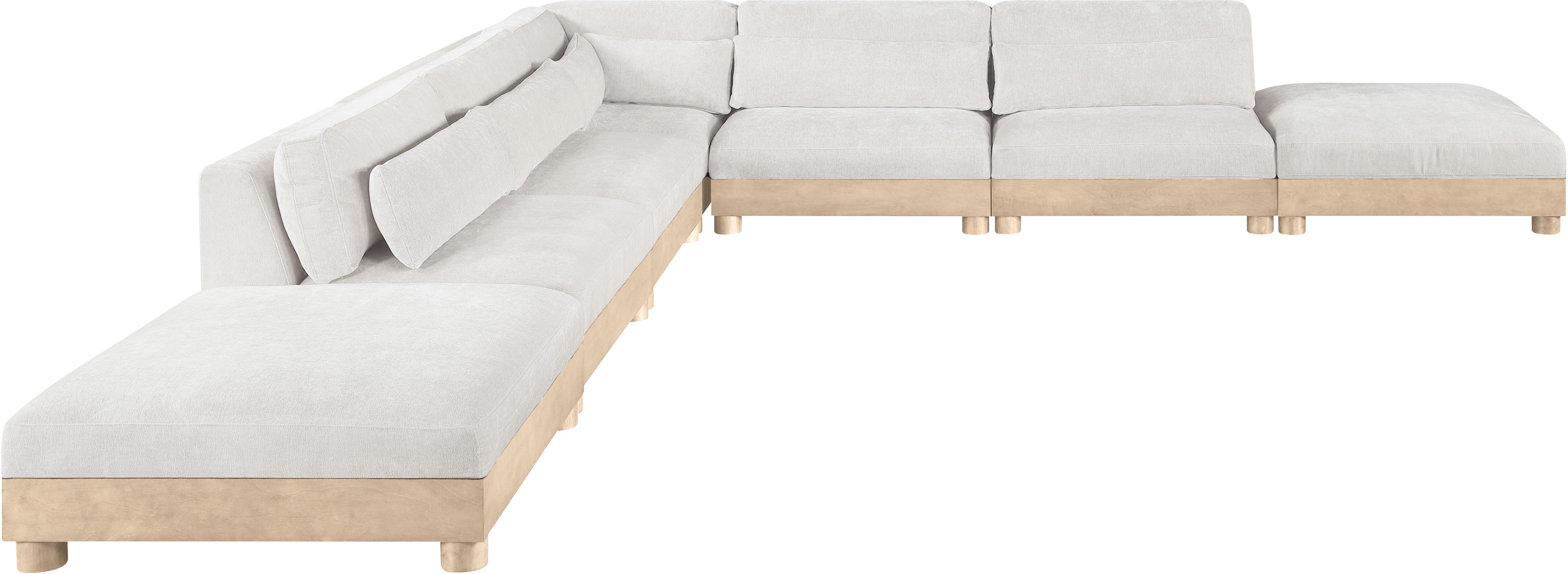 Turin - 160" Chenille Fabric Upholstered 7 Piece Modular Sectional - Cream / Natural Oak