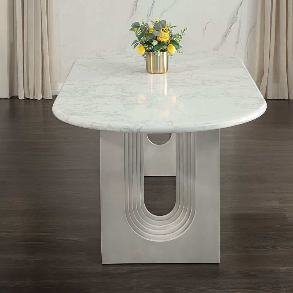 Zayn - Dining Table - White Natrual Marble Top & White, white