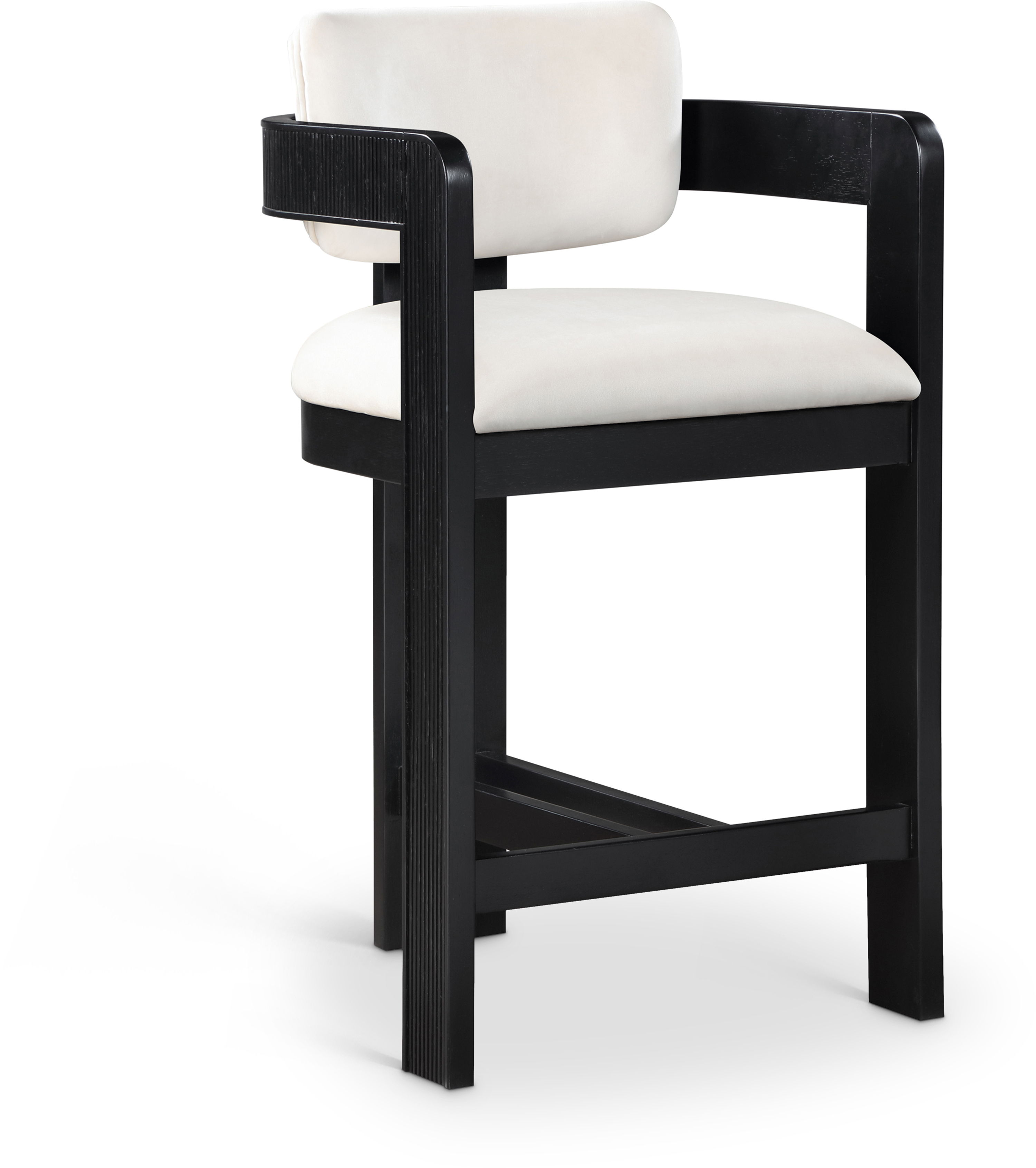 Sacha - Velvet Stool With Black Base - Cream