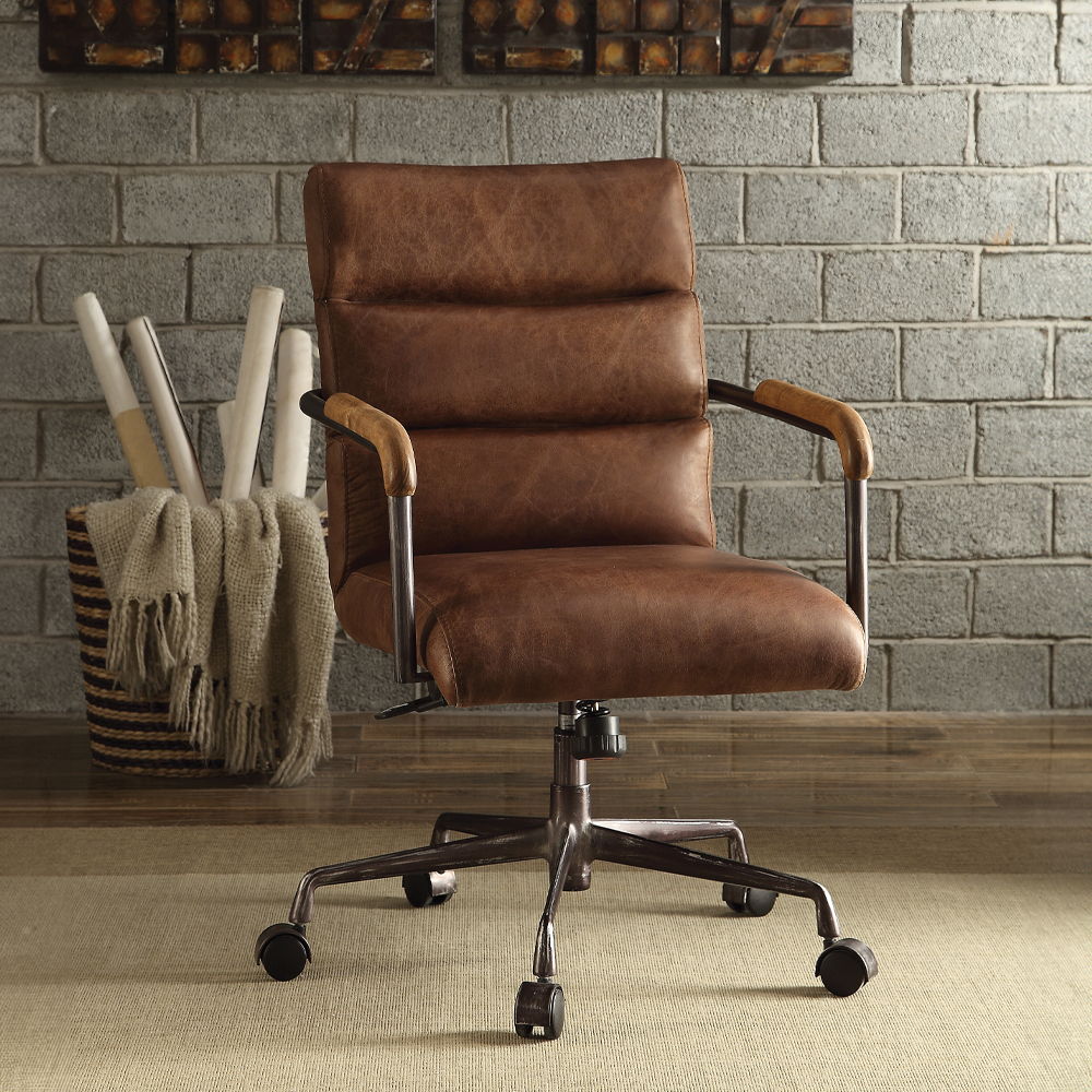 Harith - Office Chair - Retro Brown Top Grain Leather, dark brown