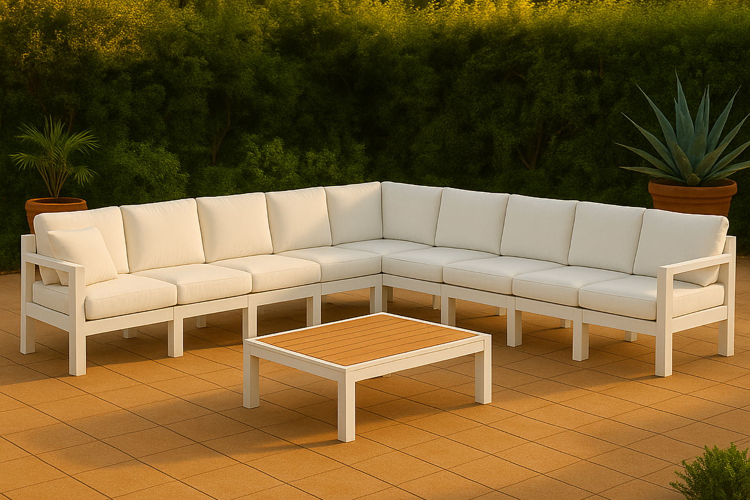 Nizuc - Outdoor Patio 9 Piece Modular Corner Sectional With White Frame - White