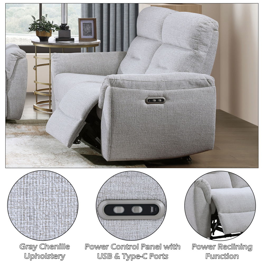 Eastre - Power Motion Loveseat With USB Port - Beige Chenille, beige, view 8