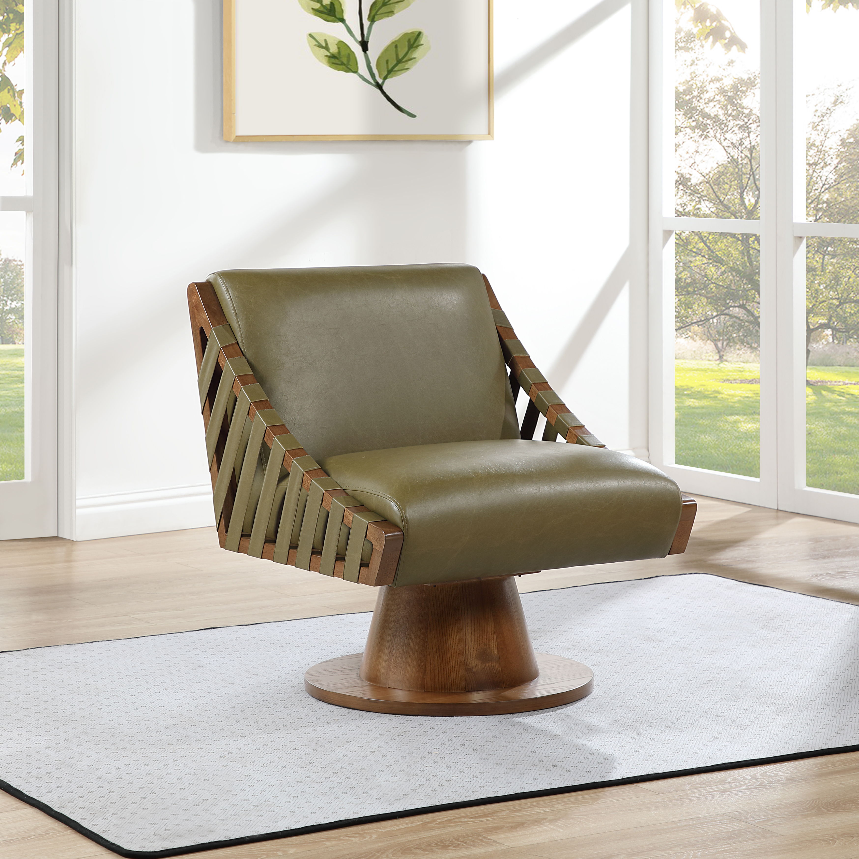 Millwin - Swivel Accent Chair With Brown Base - Olive