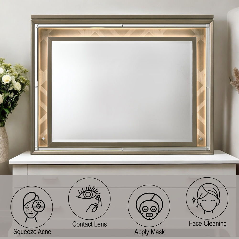 Skylar - Mirror With LED - Dark Champagne, dark brown, view 4