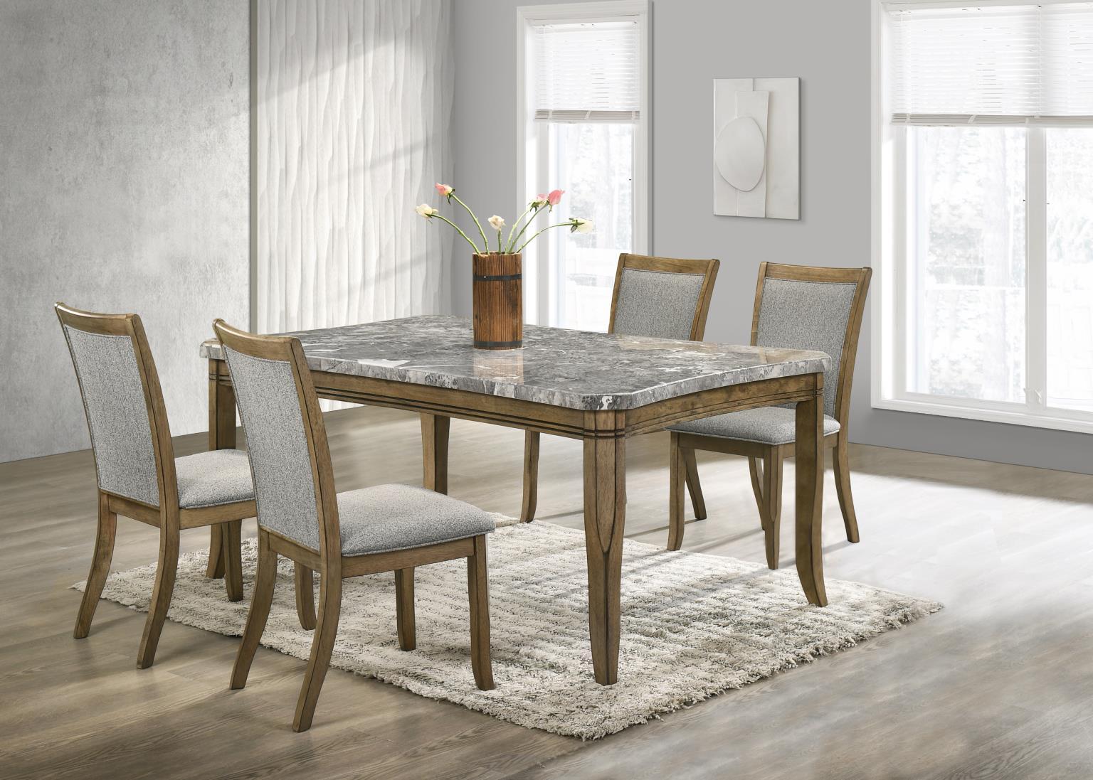 D076 - 5 Piece Dining Room Set (Dining Table, 4 Side Chairs) - Pearl Silver / Light Brown