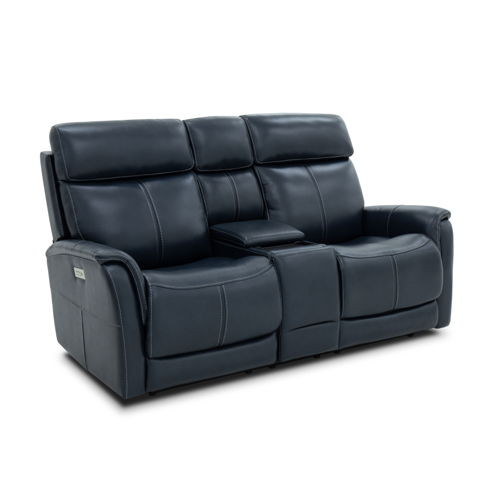 View - Power Reclining Loveseat With Console, Power Headrests & Lumbar - Blue, blue
