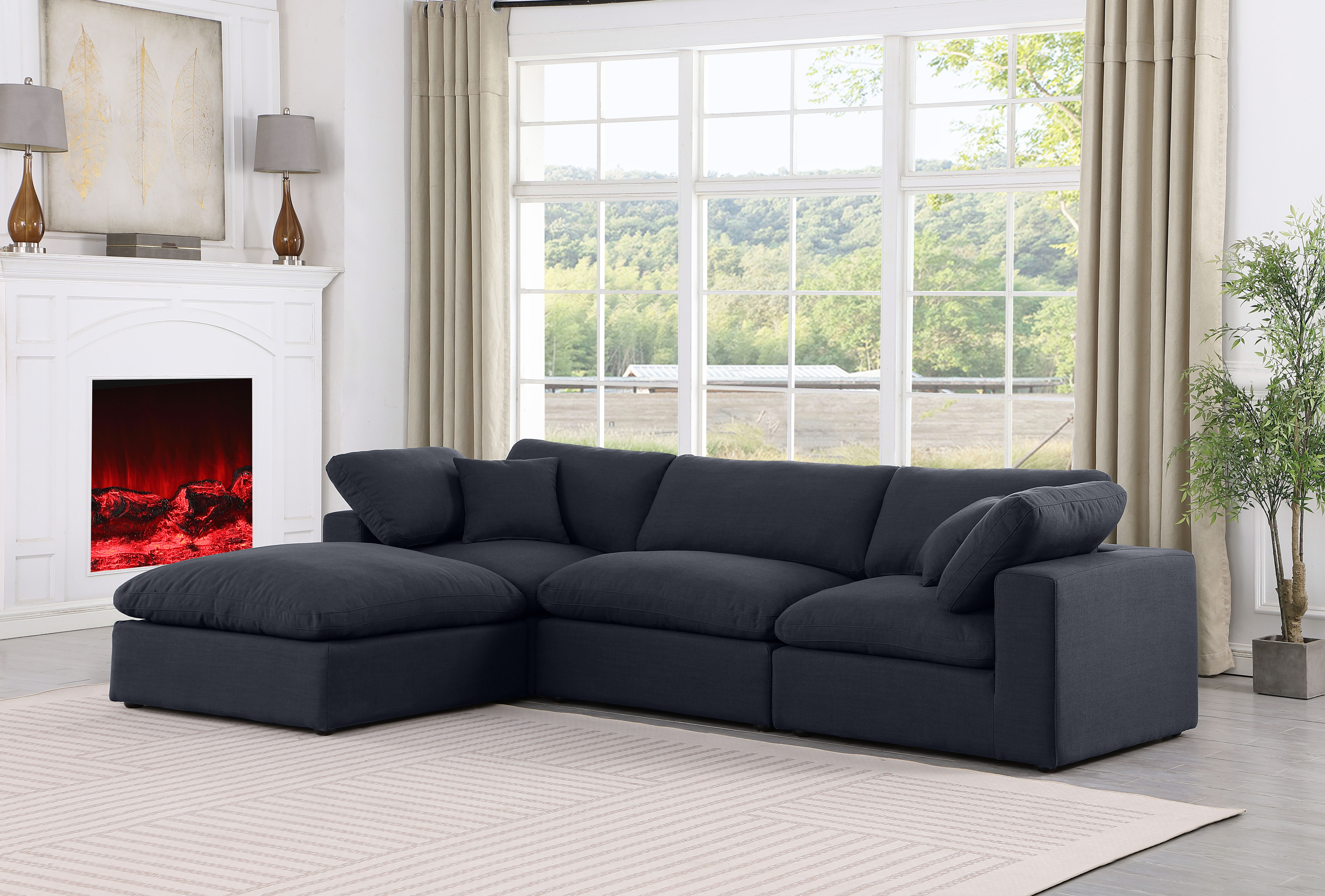 Comfy - 4 Piece Linen Fabric Modular Sectional With Chaise - Charcoal