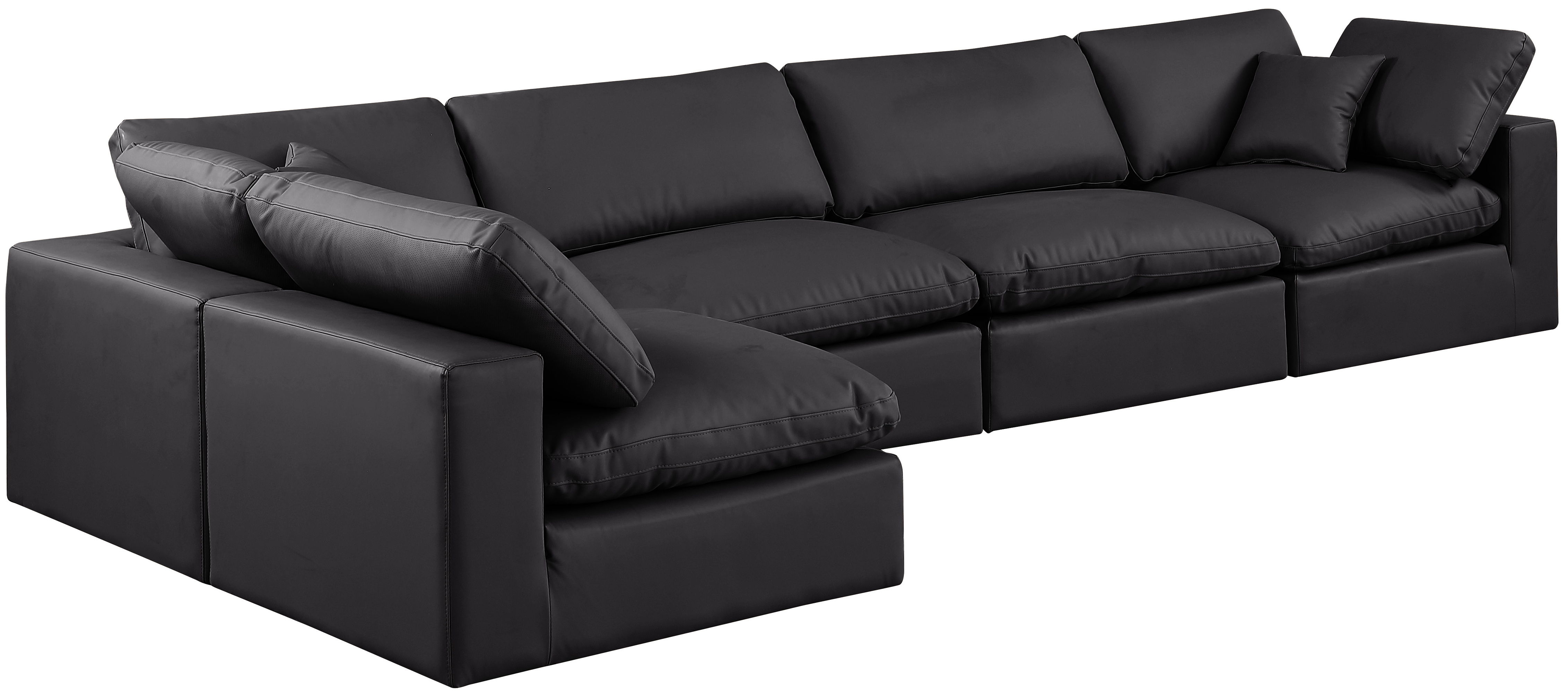 Comfy - 5 Piece Faux Leather Modular Sectional - Charcoal