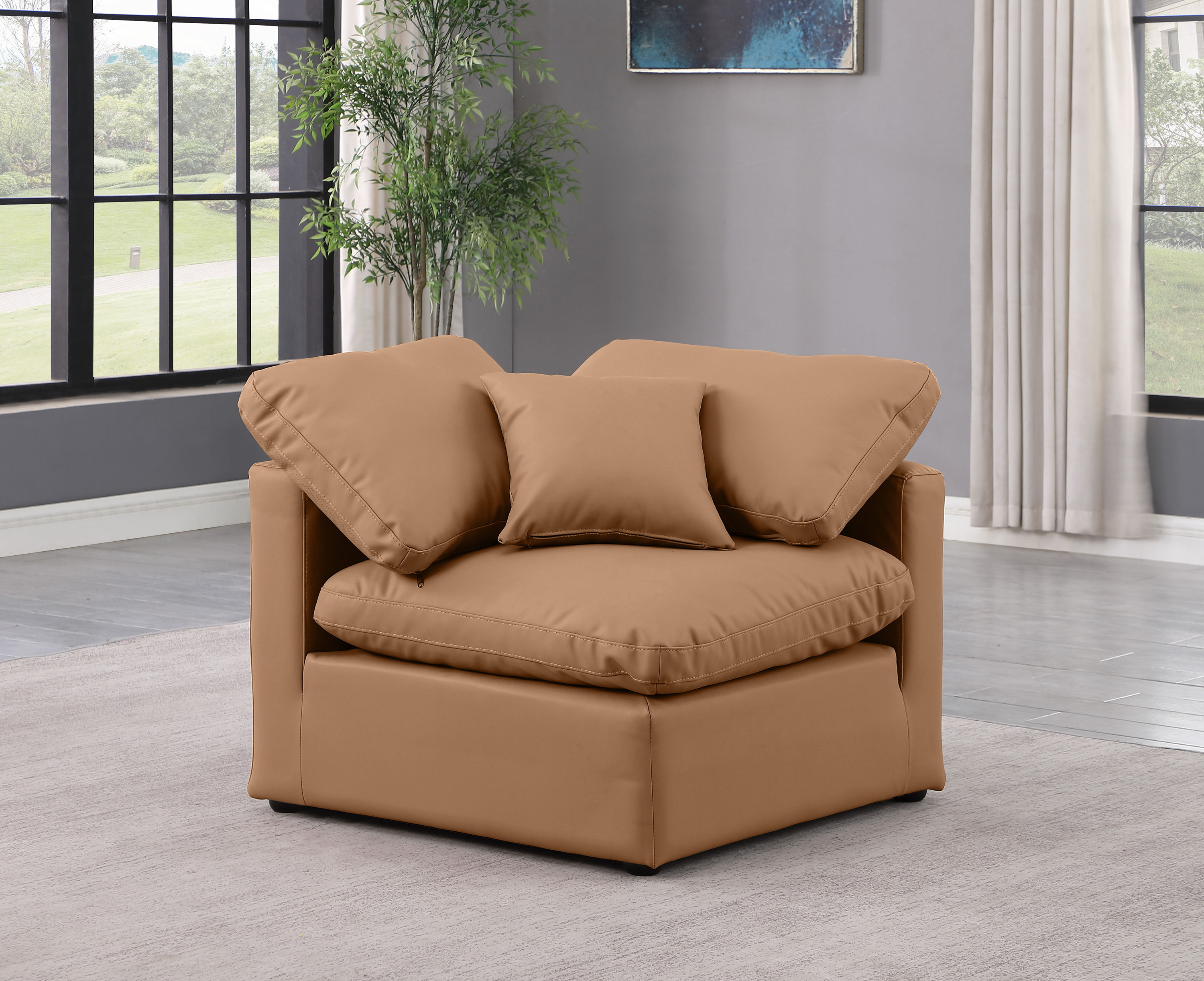 Indulge - Faux Leather Corner Chair - Cognac