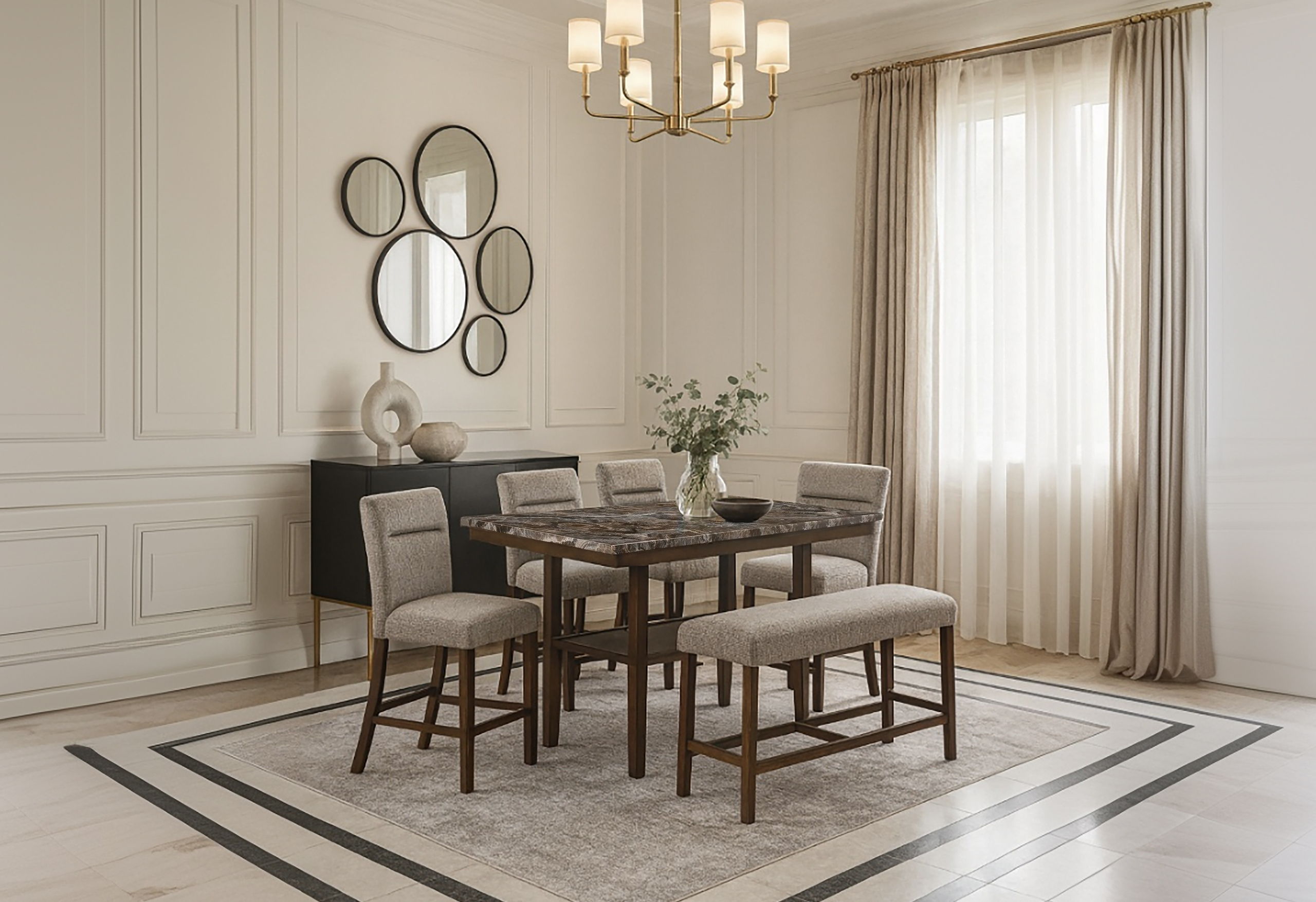 6 Pc · Bar Table With 4 Bar Stools And Bench