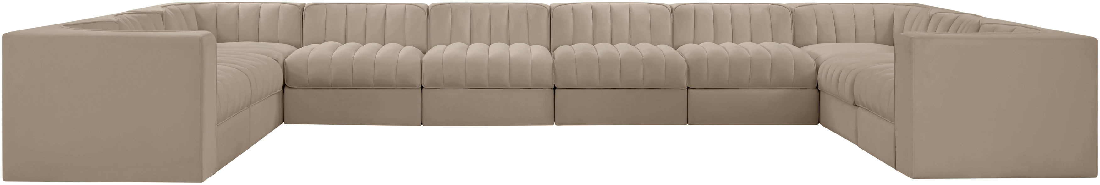 Rummi - Velvet Performance Fabric Upholstered 10 Piece Modular Sectional - Beige