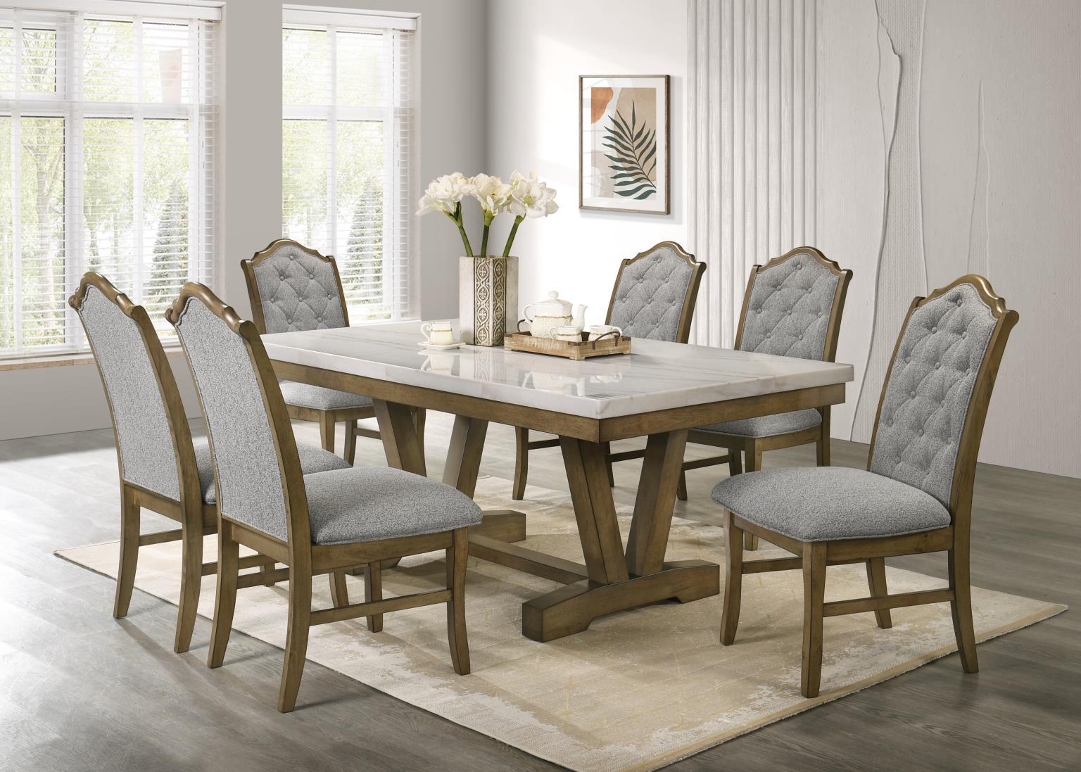 D074 - 7 Piece Dining Room Set (Dining Table, 6 Side Chairs) - Pearl Silver