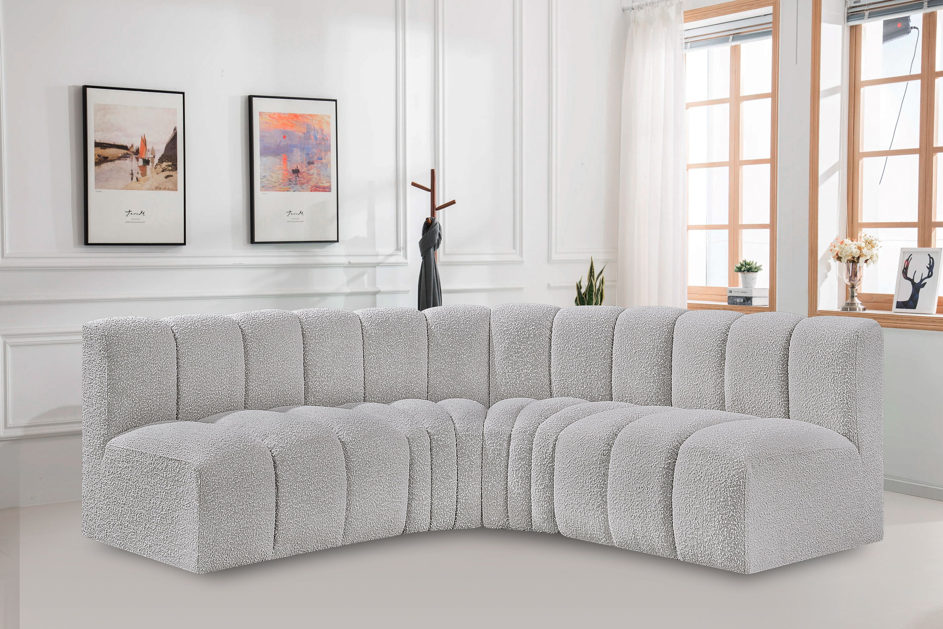 Arc - Boucle Fabric 4 Piece Corner Modular Sofa - Gray