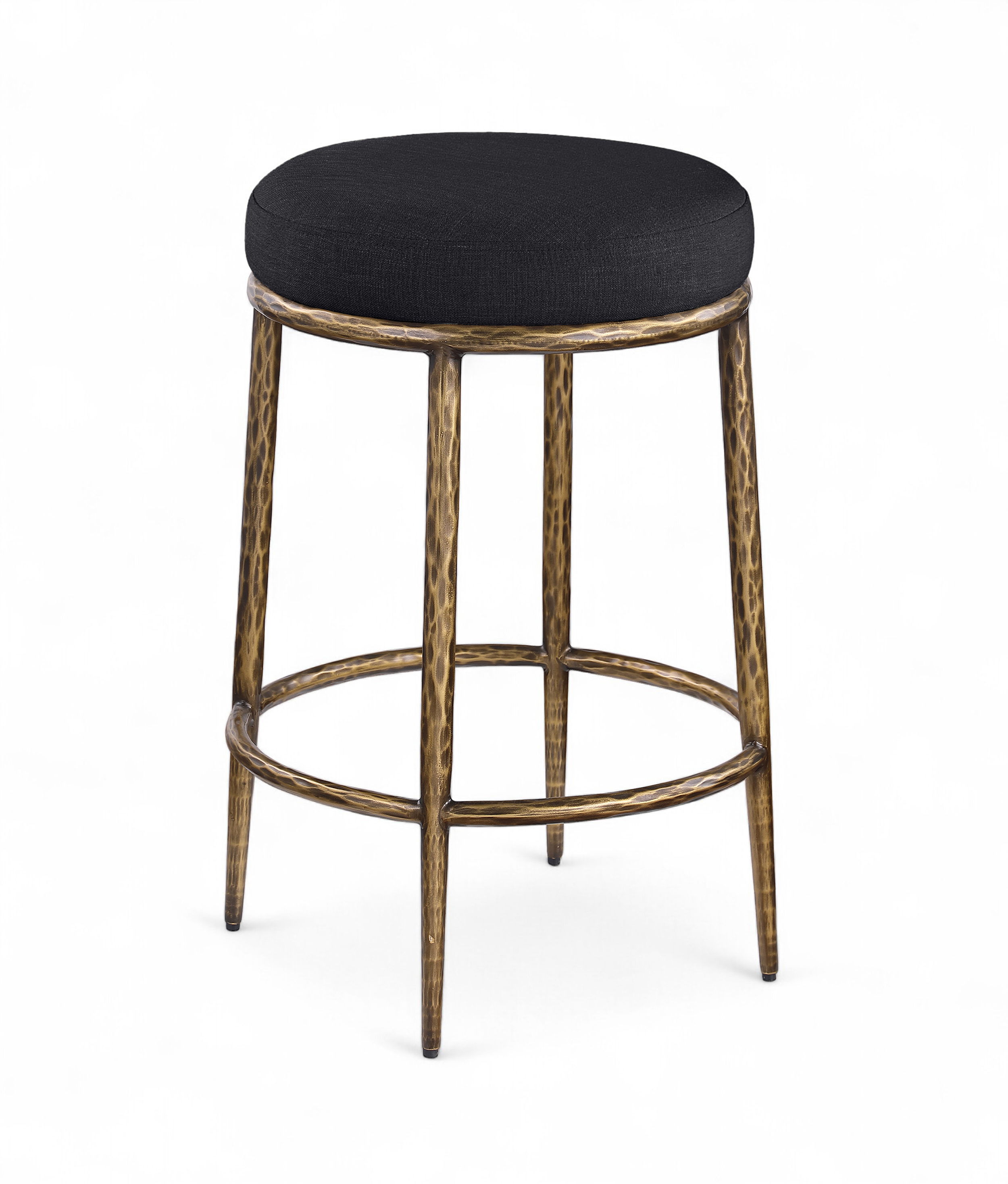 Ferro - Linen Textured Performance Fabric Upholstered Backless Counter Stool - Black / Brushed Gold