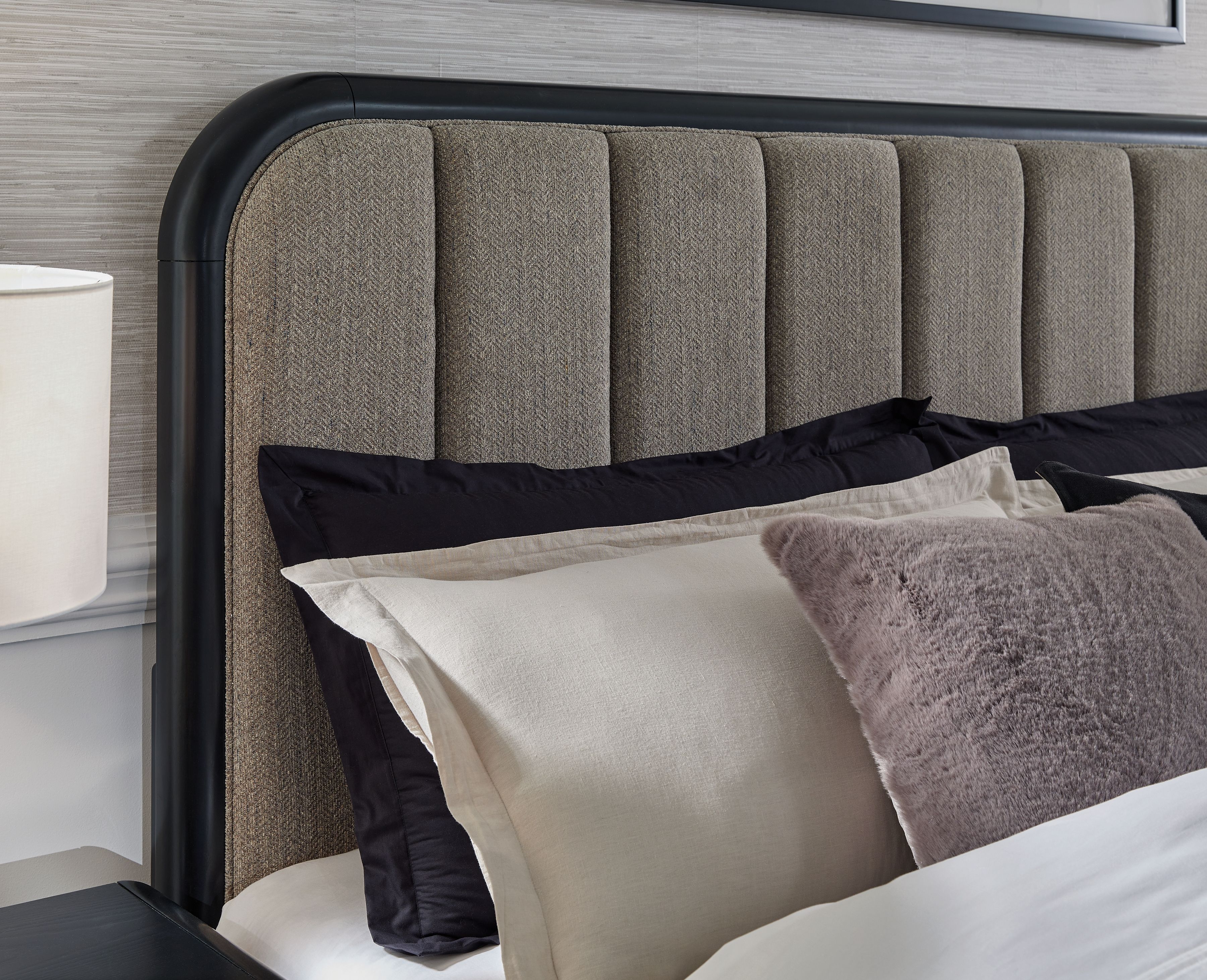 Ashley Furniture Rowanbeck - California King Upholstered Panel Bed - Gray / Black - Image 6