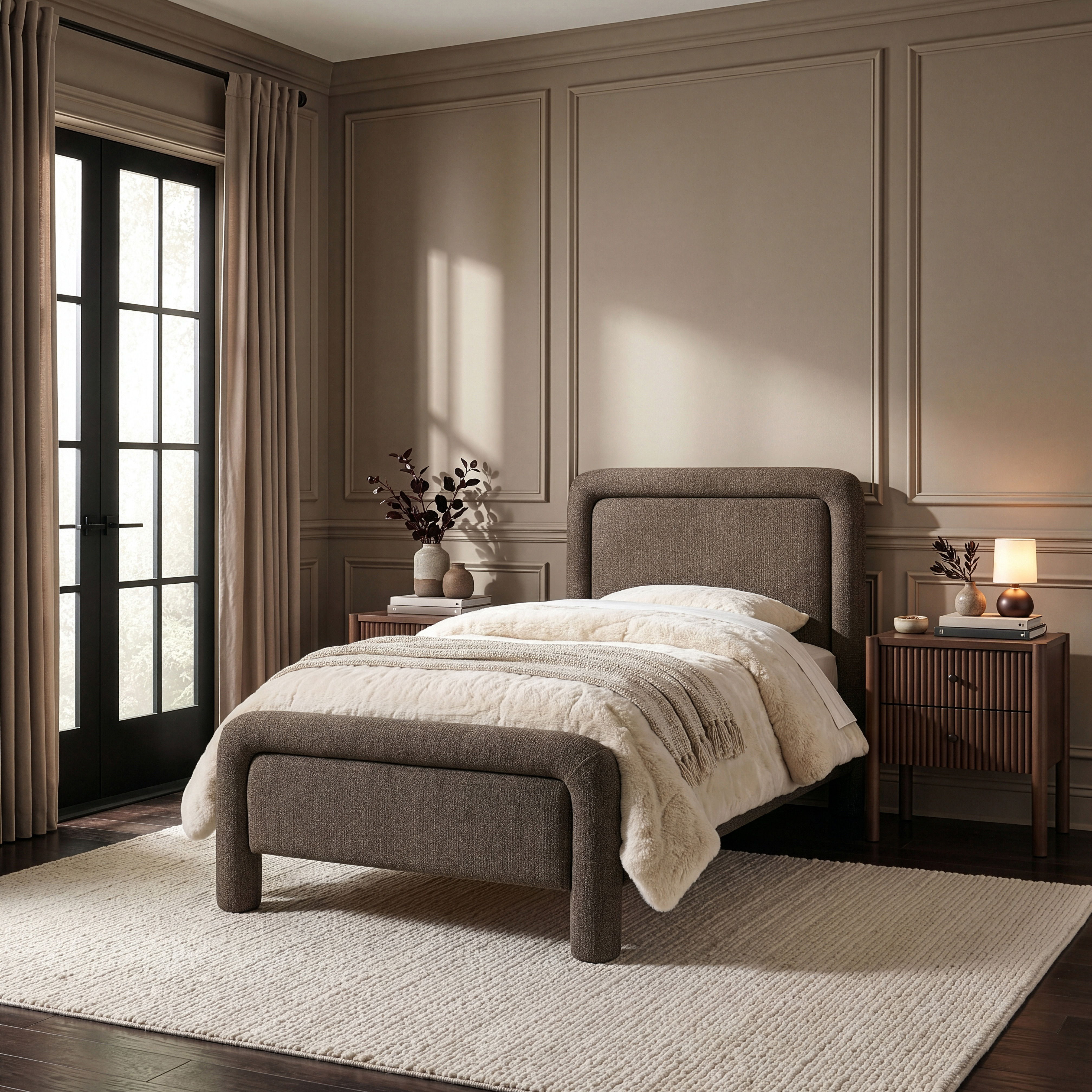 Baylor - Fabric With Interwoven Chenille Upholstered Twin Bed - Brown