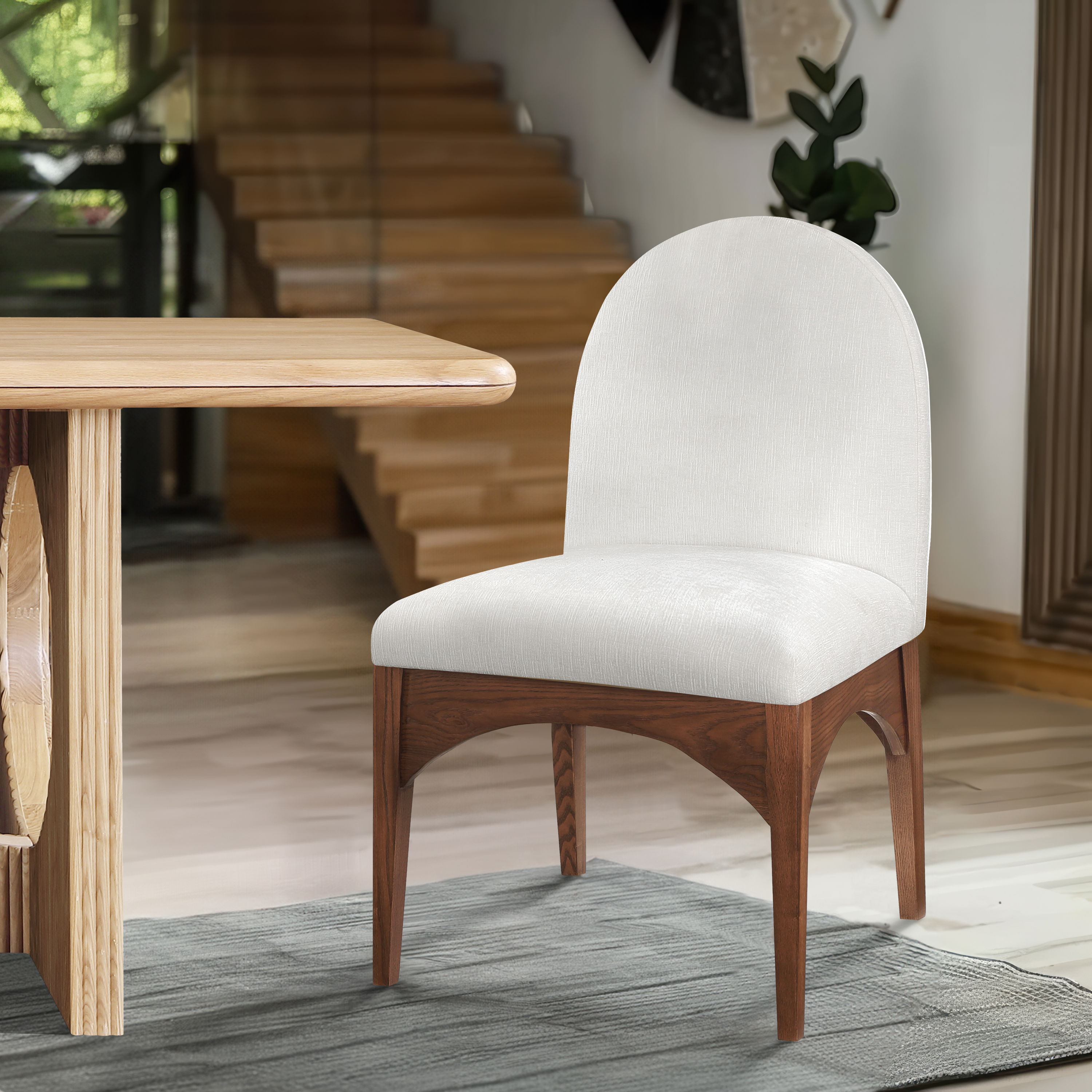 Waldorf - Chenille Dining Side Chair With Brown Legs - Cream