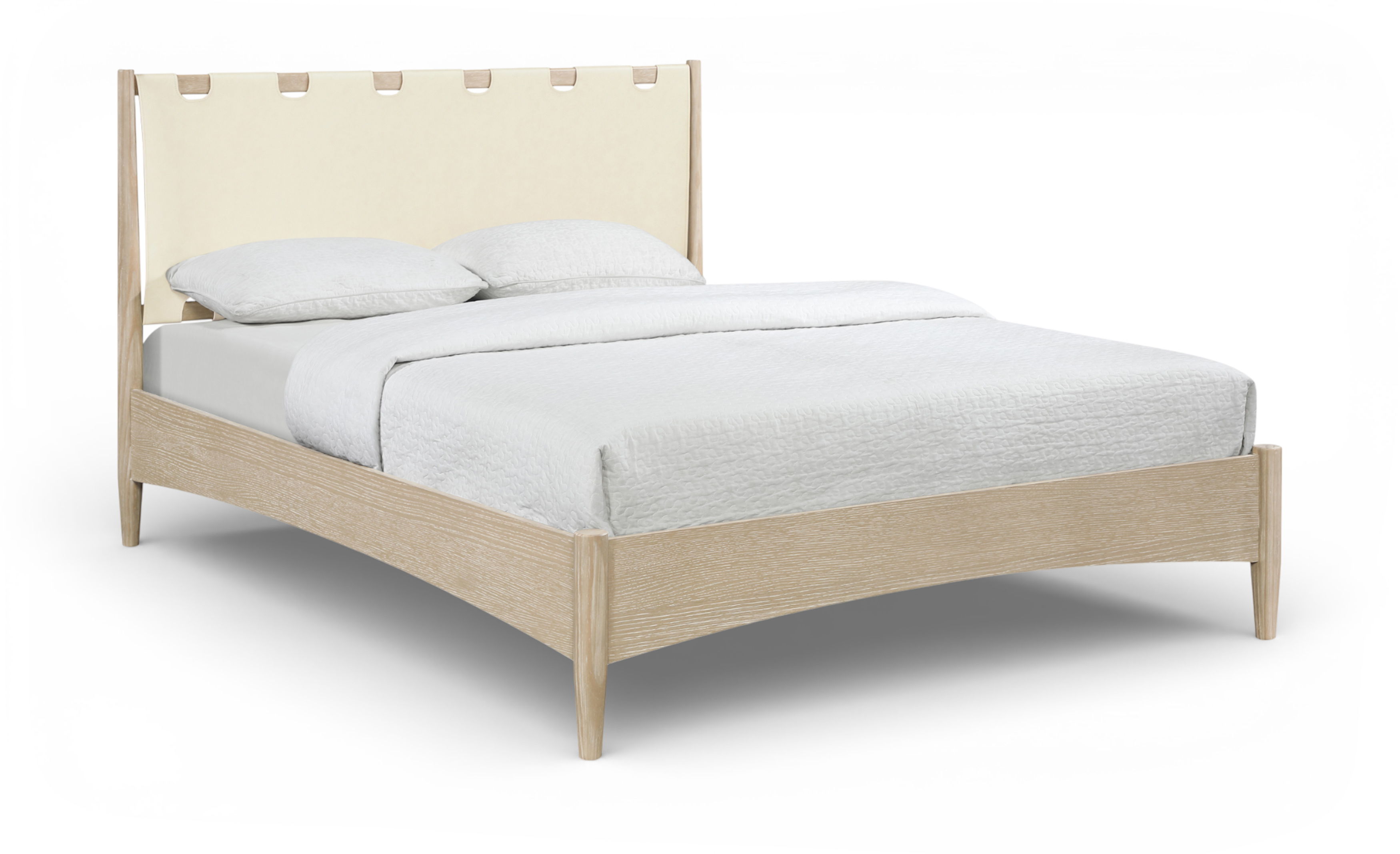 Santos - Vegan Leather Headboard And Wood Queen Bed - Cream