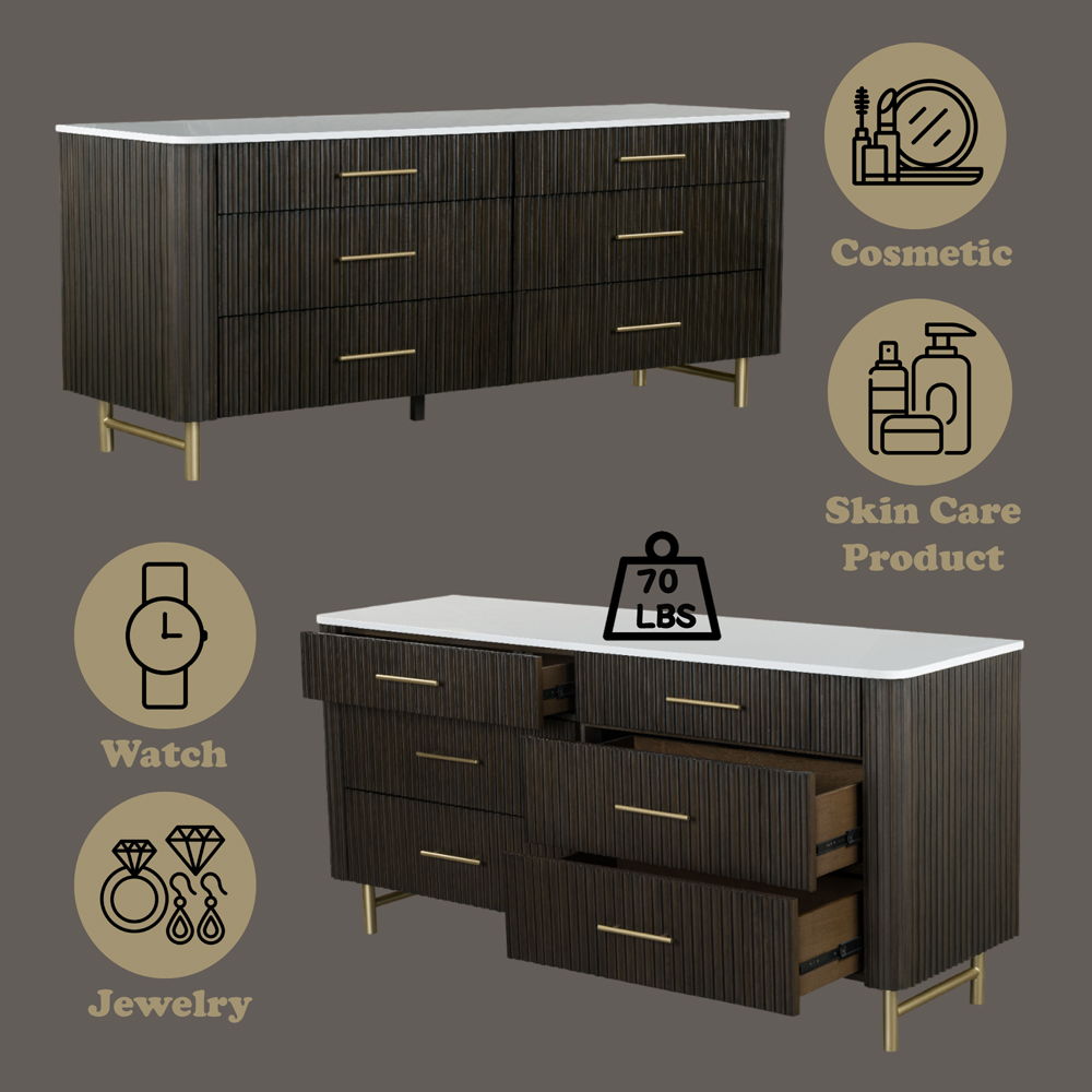 Clayten - Dresser - Marble Top & Espresso, dark brown, view 5