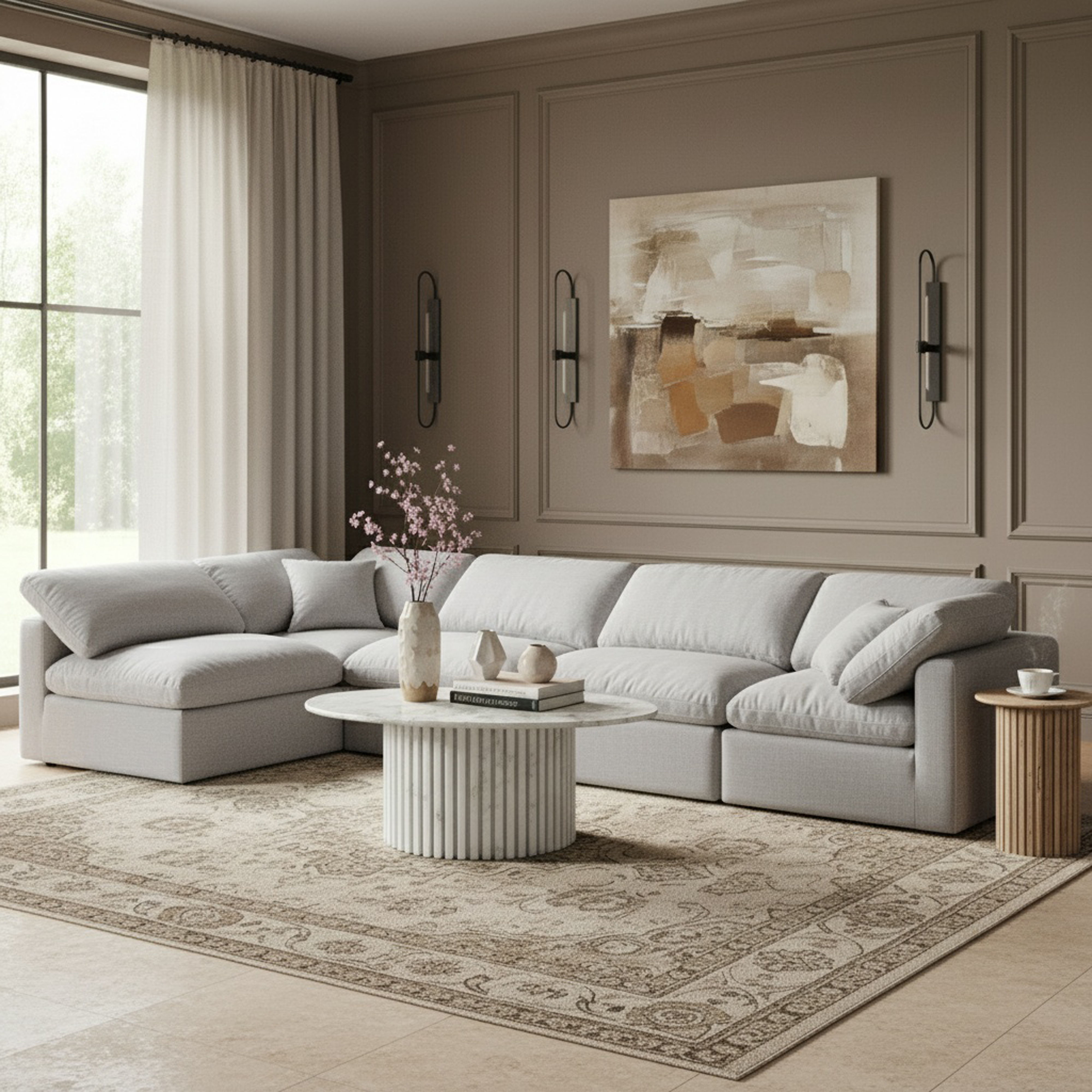Indulge - Linen 5 Piece Modular Sectional - Gray