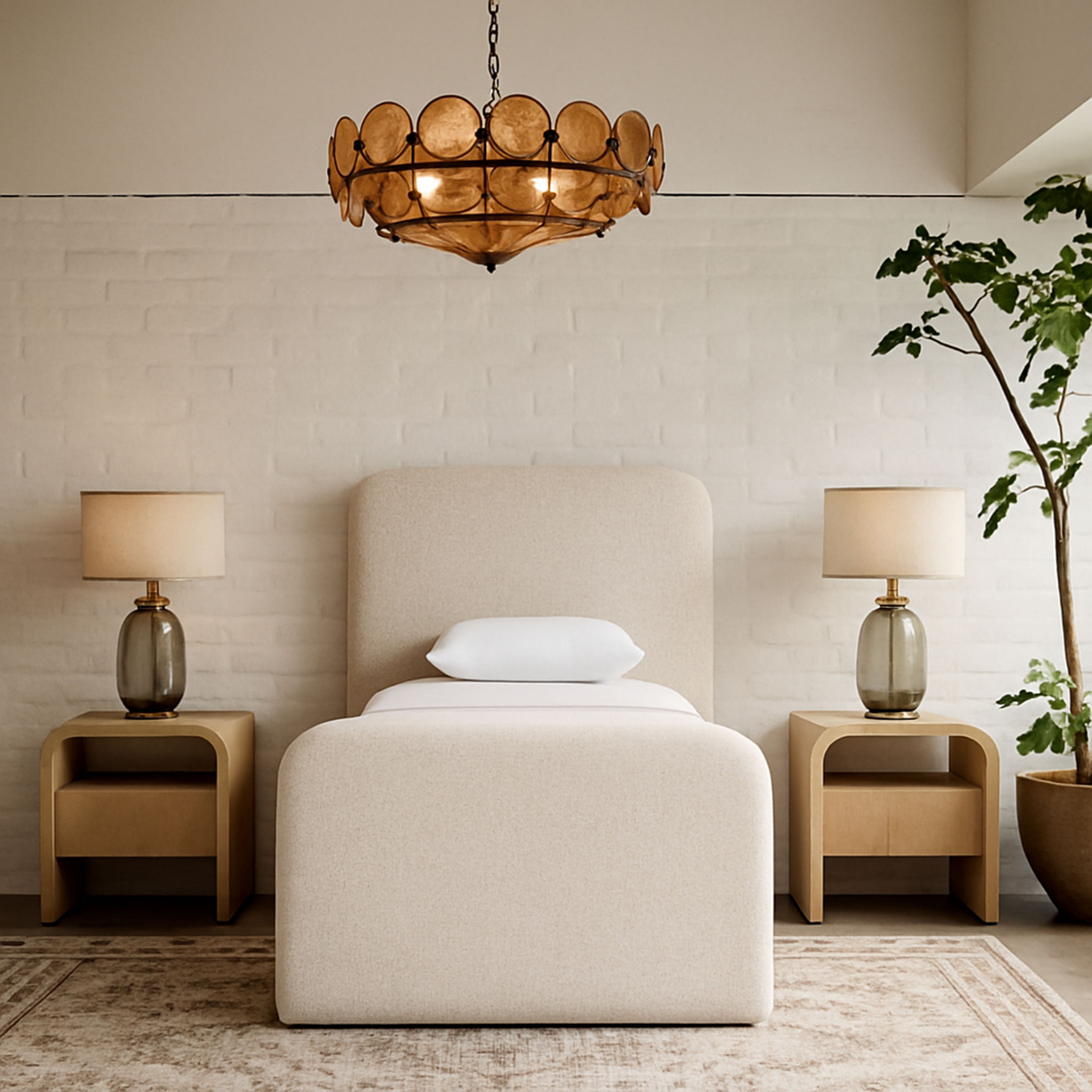 Fira - Linen Textured Fabric Upholstered Twin Bed - Beige