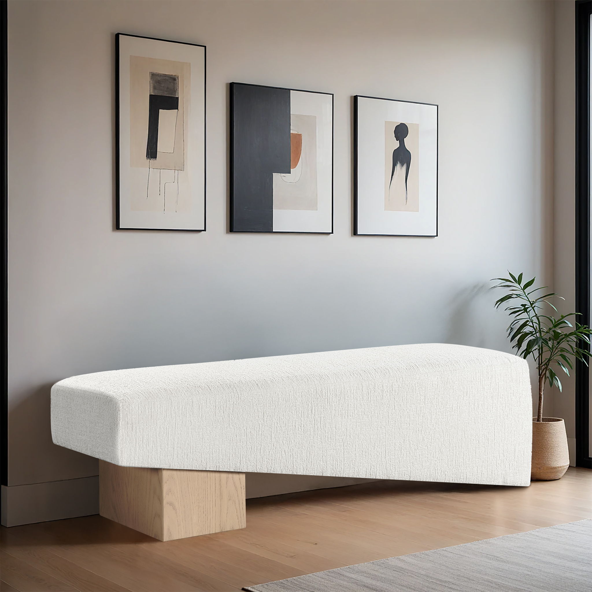 Alora - Bench With Natural Base - Cream