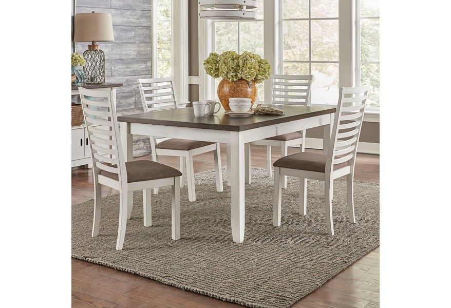Liberty Furniture Brook Bay - 6 Piece Leg Table Set (Ladder Chair Back) - White