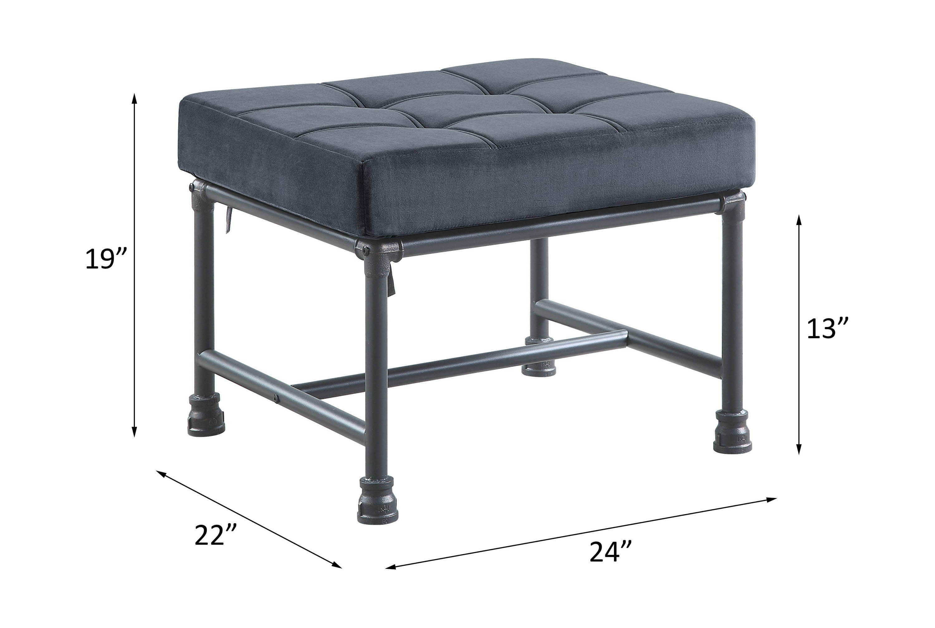 Brantley - Ottoman - Gray Velvet & Sandy Gray, dark gray, view 3