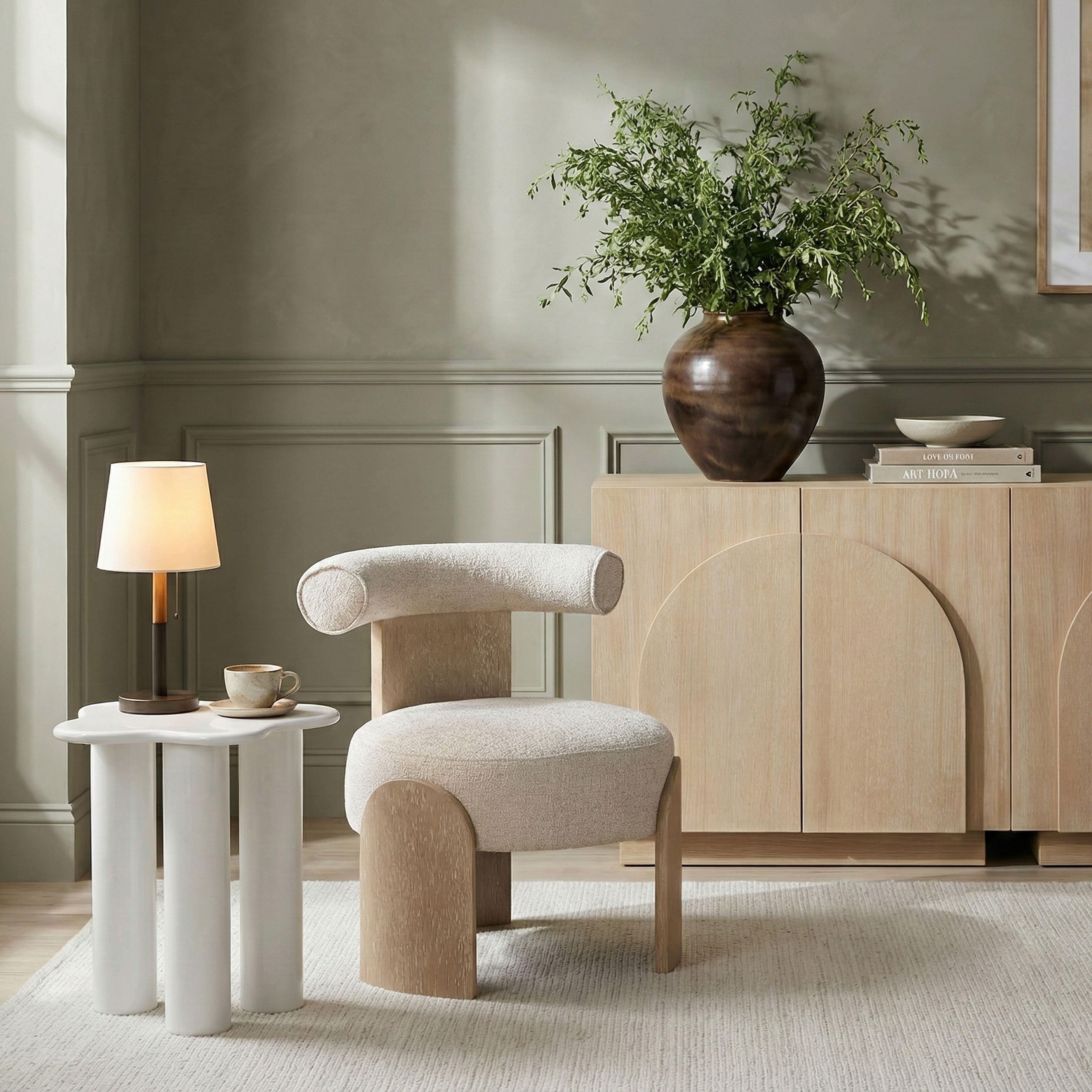 Calder - Linen Textured Fabric Upholstered Accent Chair - Beige / Painted Natural