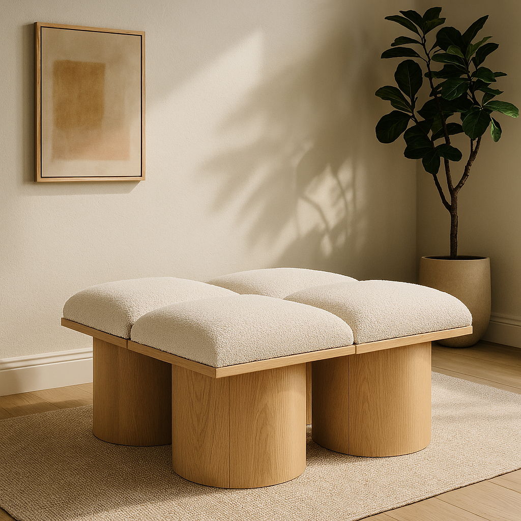 Pavilion - 31" 4 Piece Modular Bench With Natural Base - Cream