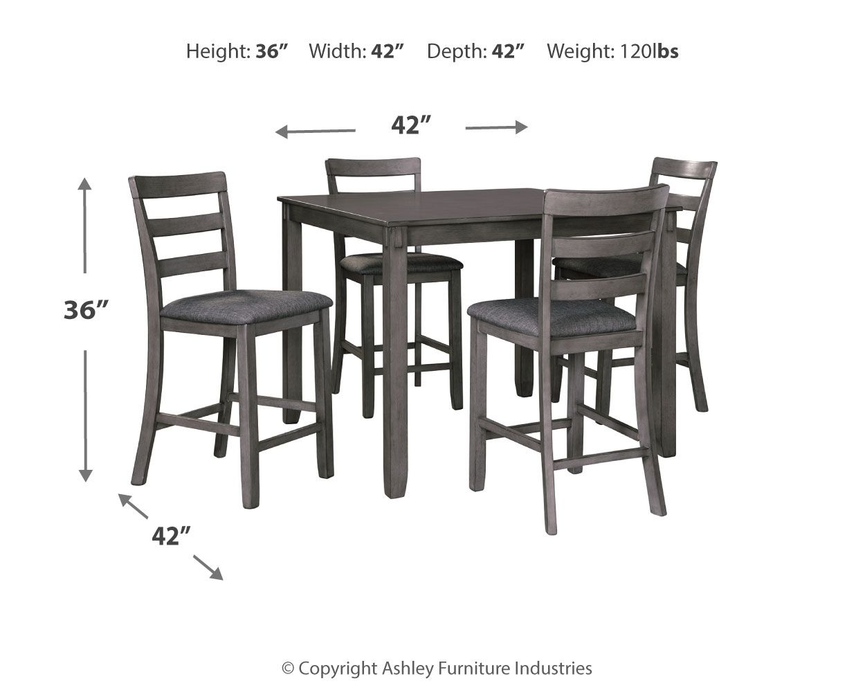 Ashley Furniture Bridson - Square Counter TBL Set (Set of 5) - Gray - Image 4