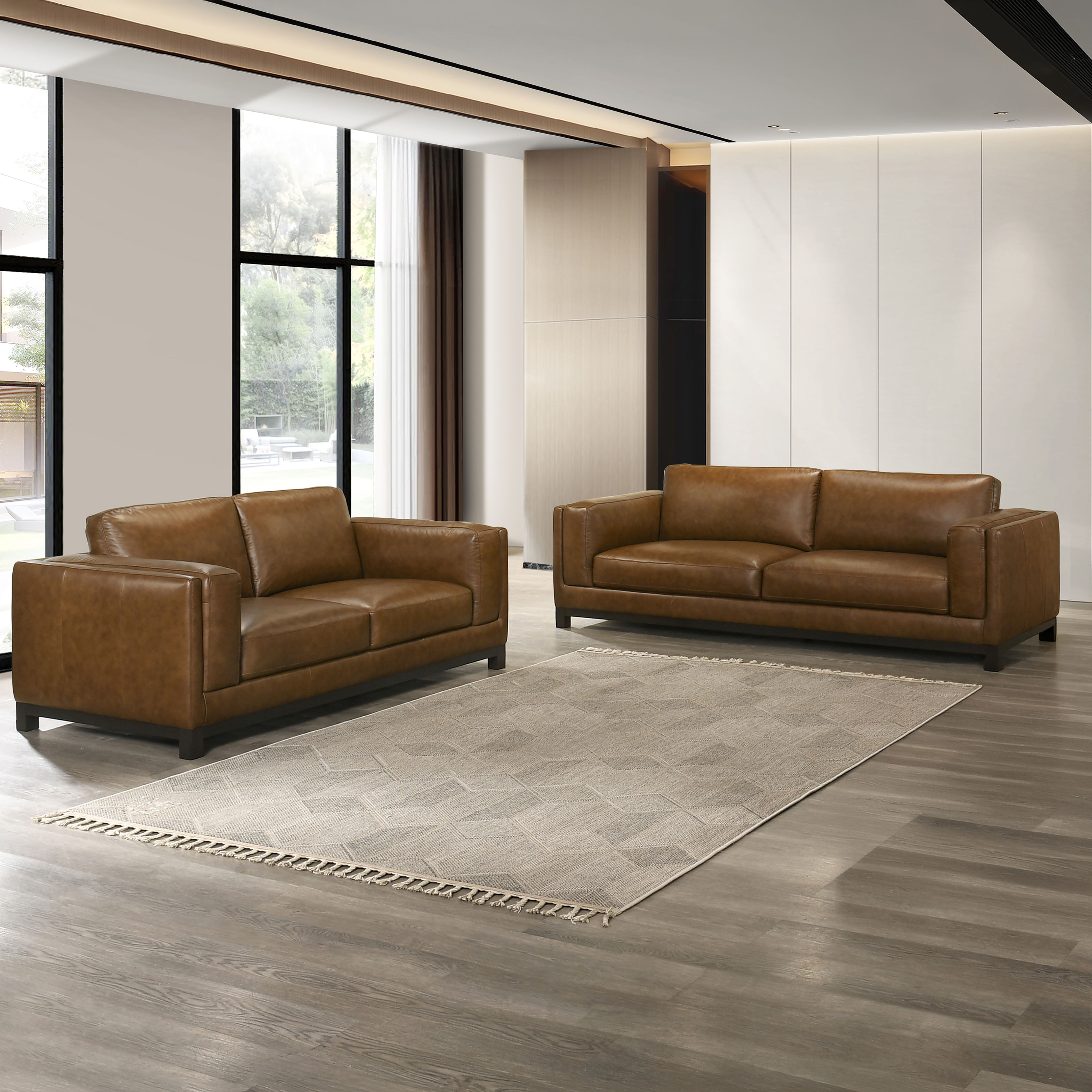 Sayer - 2 Pieces Leather Set (Sofa, Loveseat) - Brown, dark brown