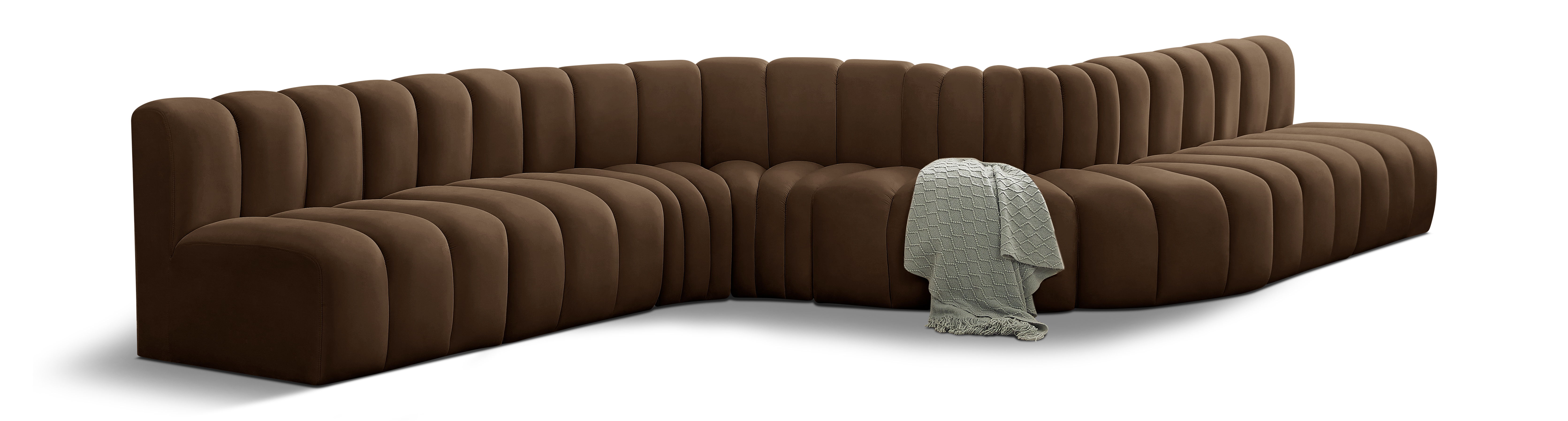 Arc - Velvet 8 Piece Curved Modular Sofa - Brown