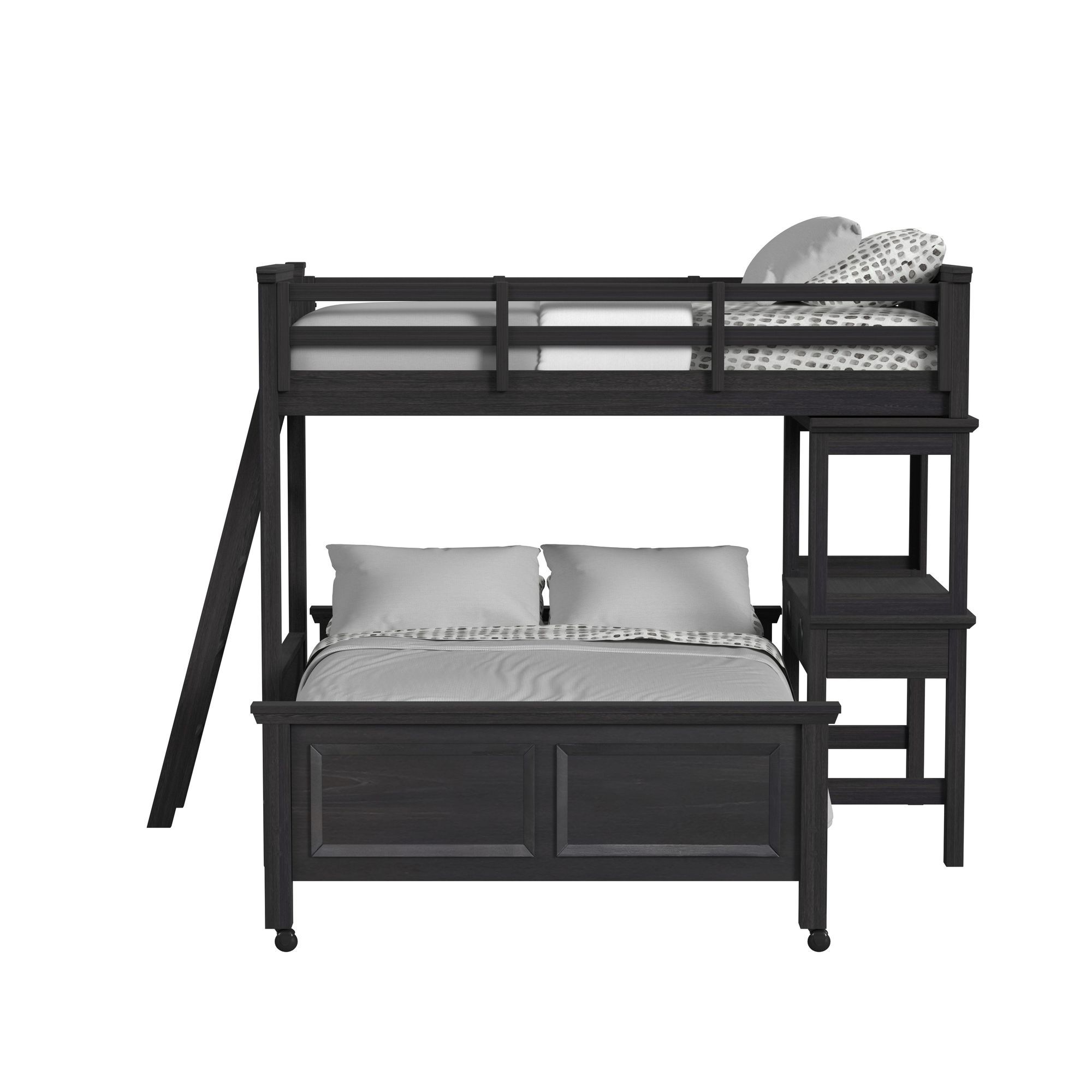 Hampton Kids - Twin Over Full Loft With Ladder And Desk With Speaker - Charcoal