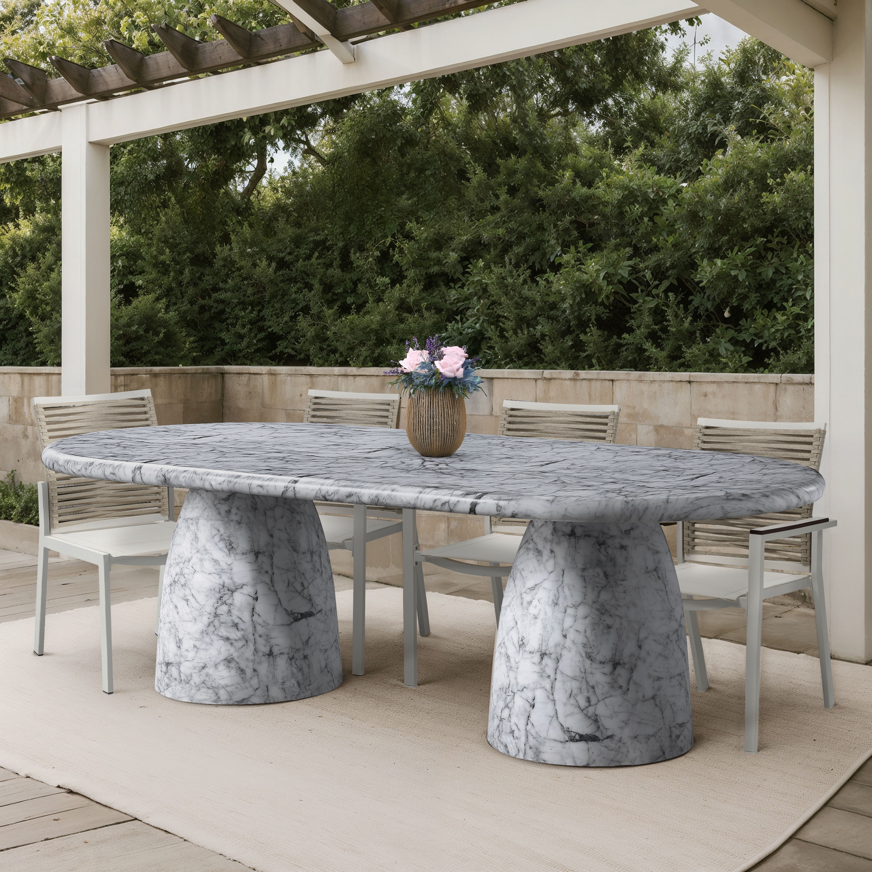 Cosenza - 96" Marble Finish Concrete Dining Table - White
